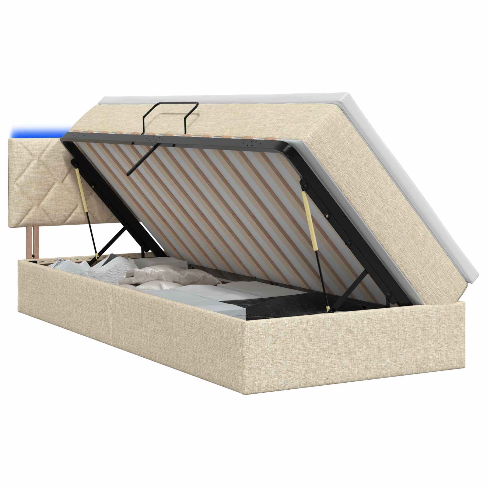 LED Opslagbed met Matras Crèmekleurig 90 x 190 cm Stof – afbeelding 1
