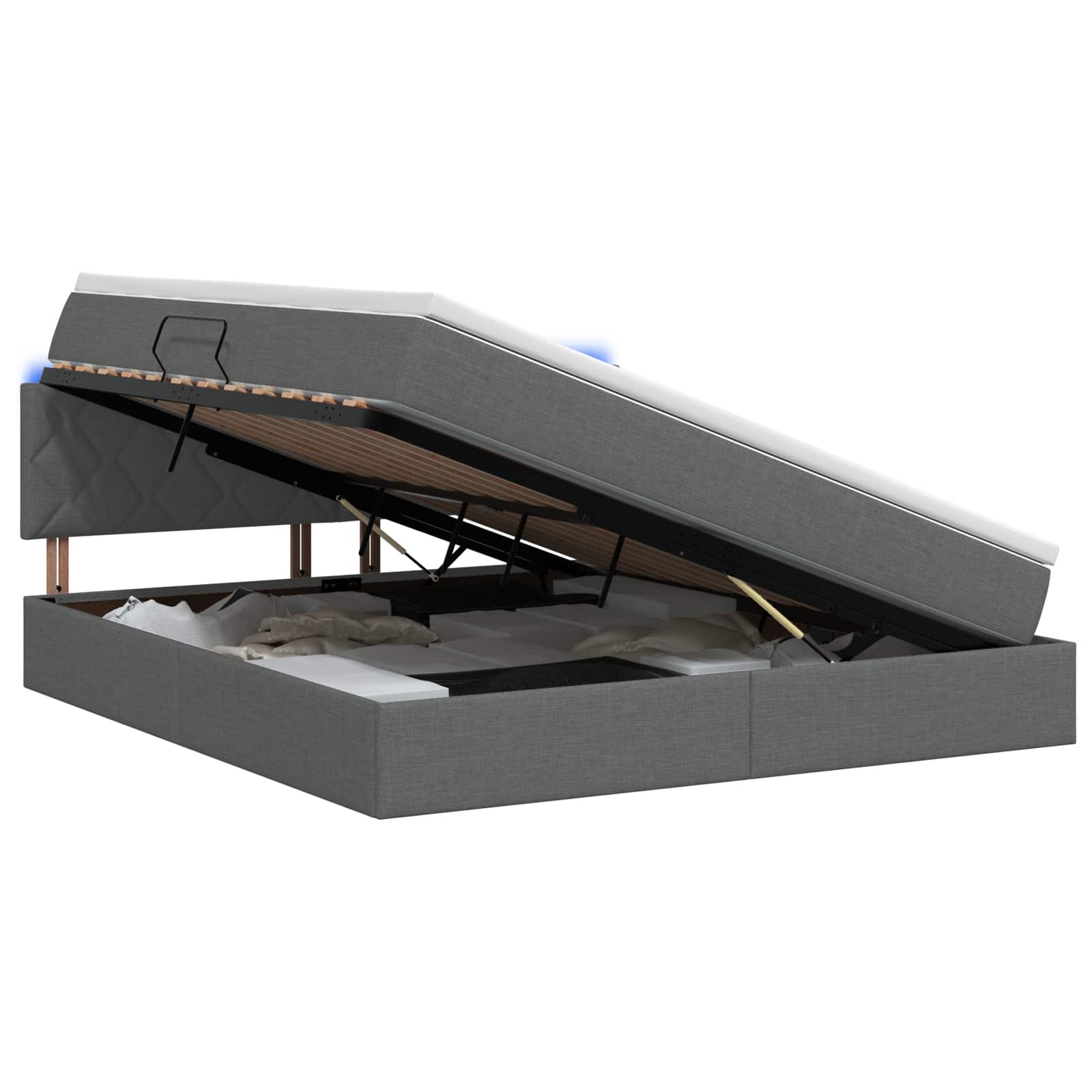 LED Opslagbed met Matras Donkergrijs 160 x 200 cm Stof – afbeelding 1