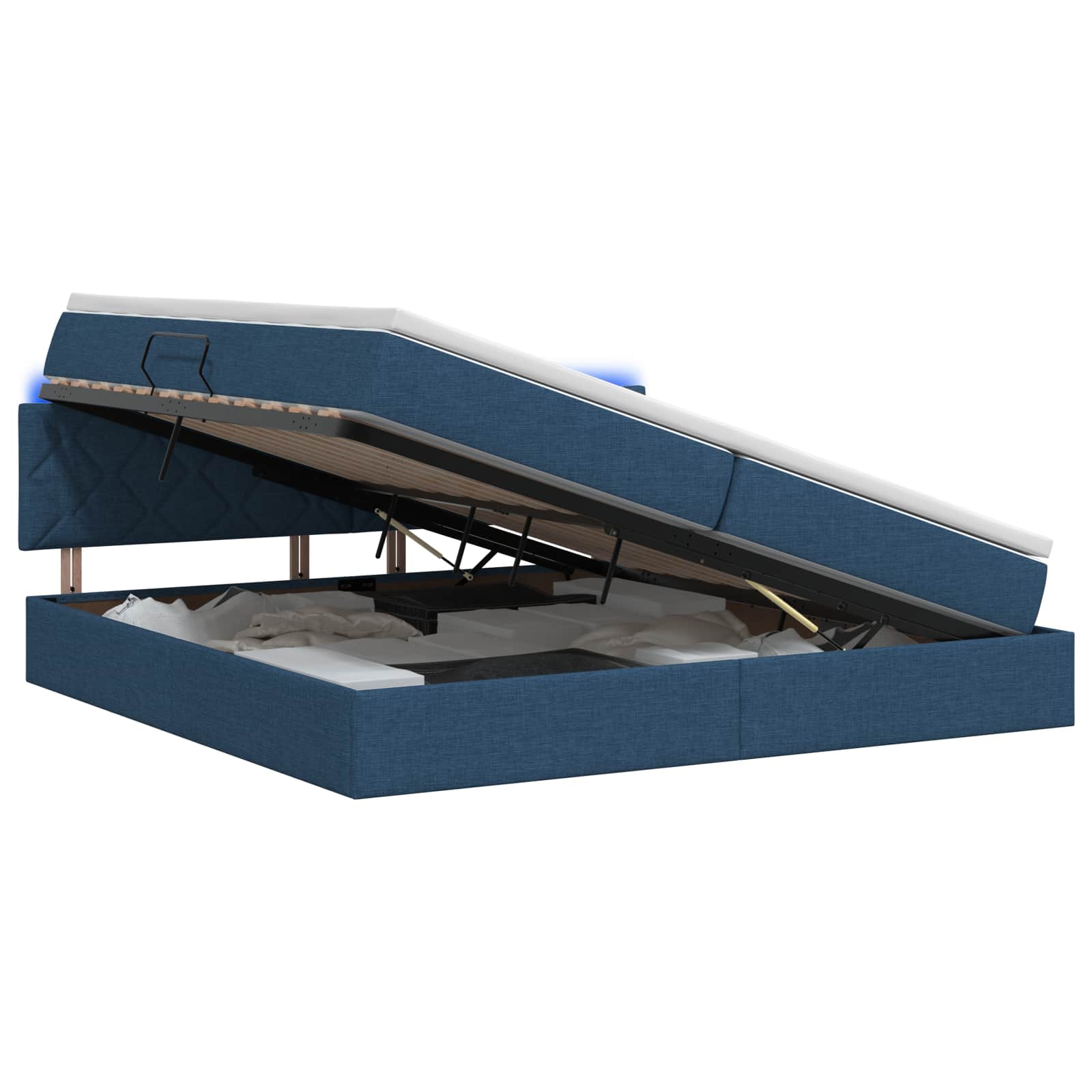 LED Opslagbed met Matras Blauw 200 x 200 cm Stof – afbeelding 1