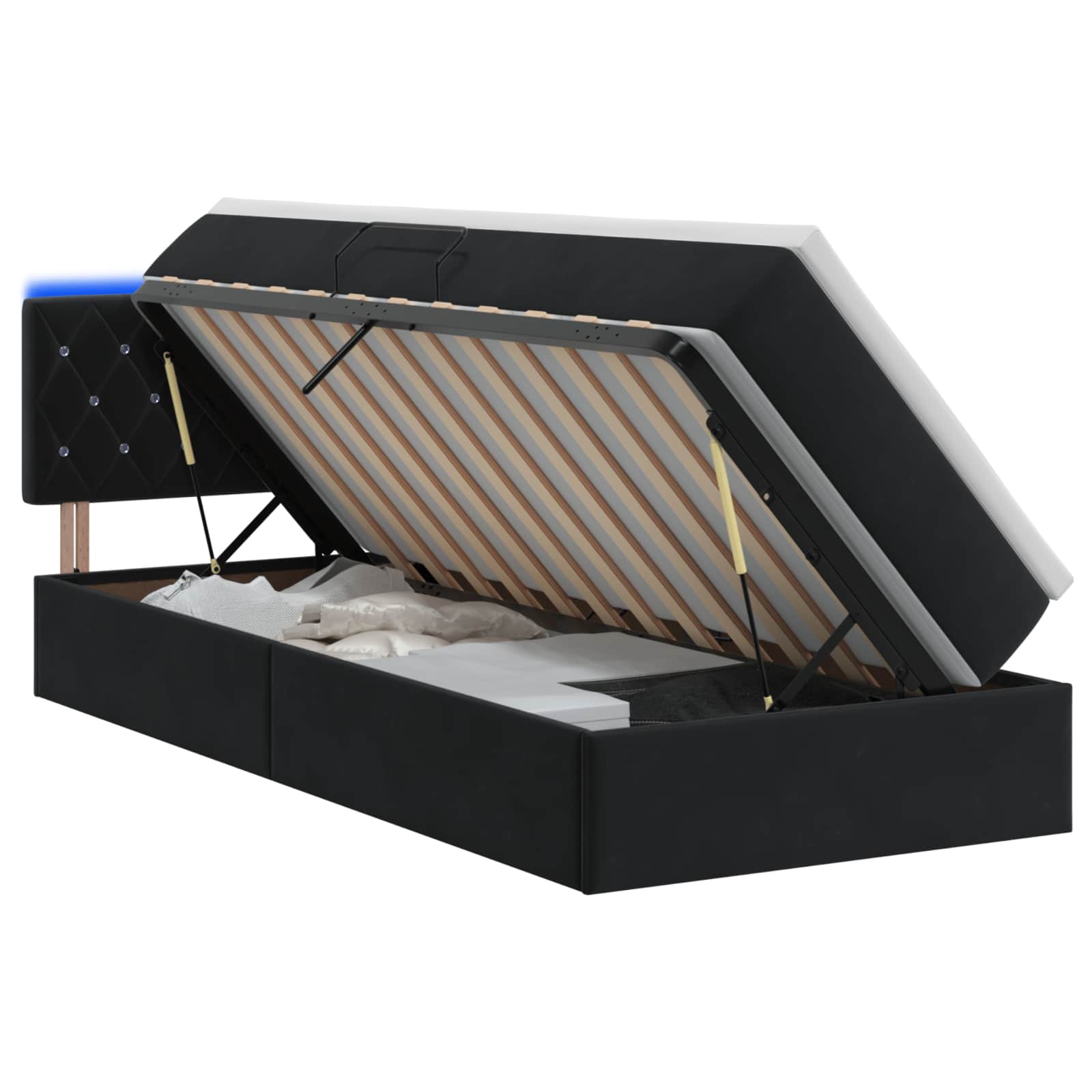 LED Opslagbed met Matras Zwart 90 x 190 cm Fluweel – afbeelding 1
