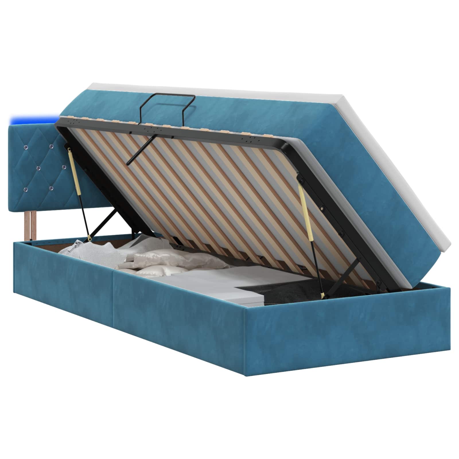 LED Opslagbed met Matras Donkerblauw 90 x 190 cm Fluweel – afbeelding 1