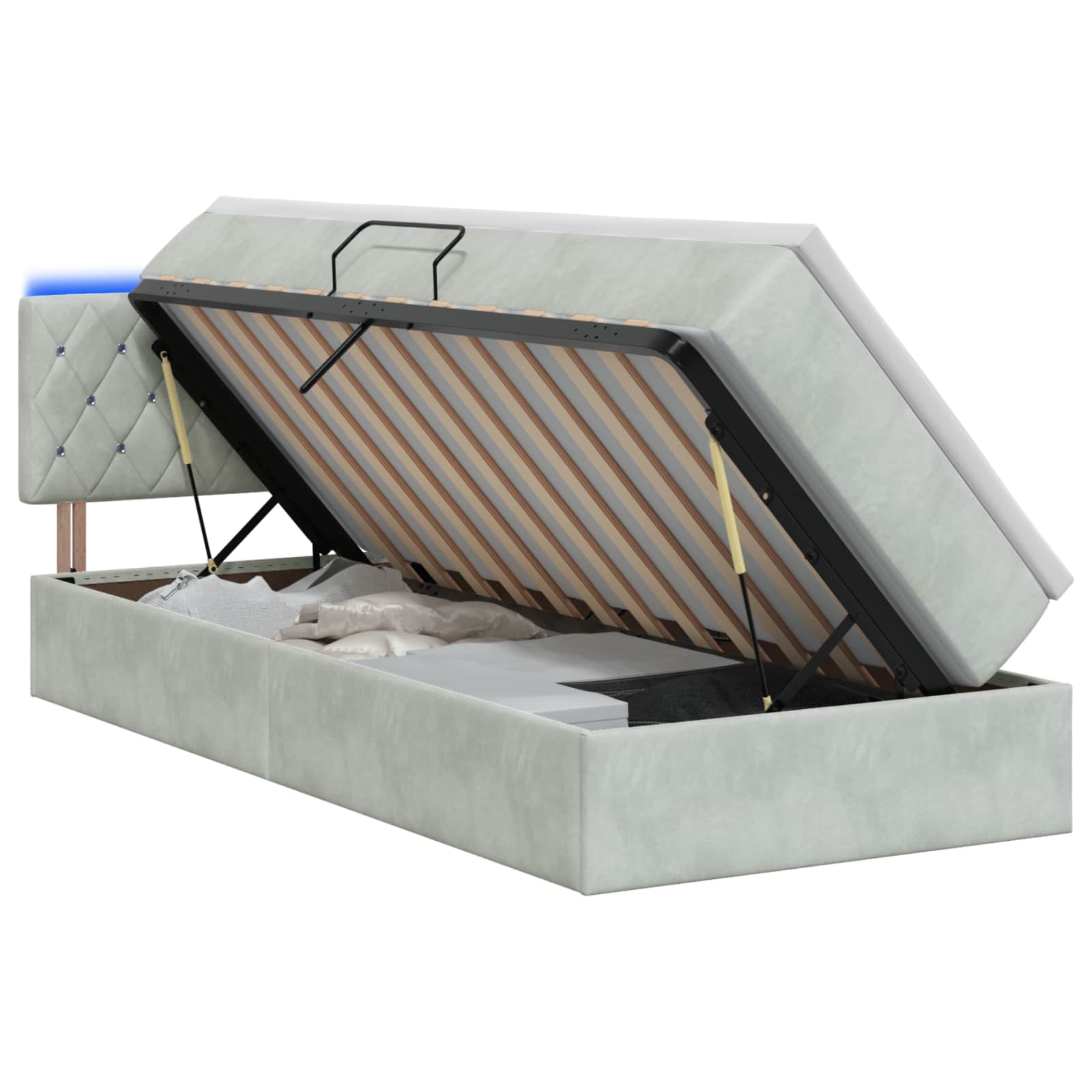 LED Opslagbed met Matras Lichtgrijs 90 x 200 cm Fluweel – afbeelding 1