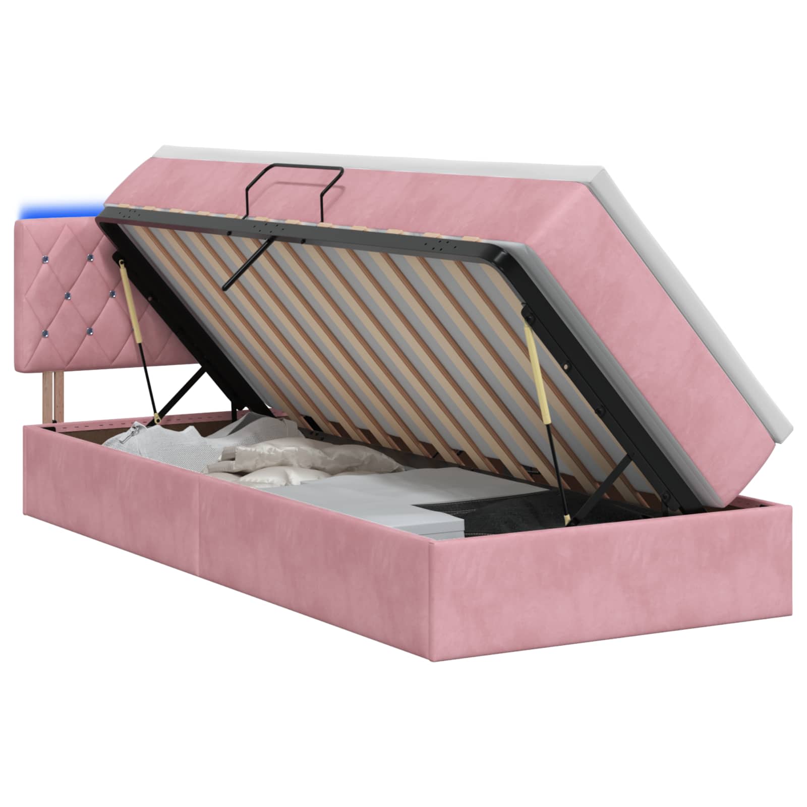 LED Opslagbed met Matras Roze 90 x 200 cm Fluweel – afbeelding 1