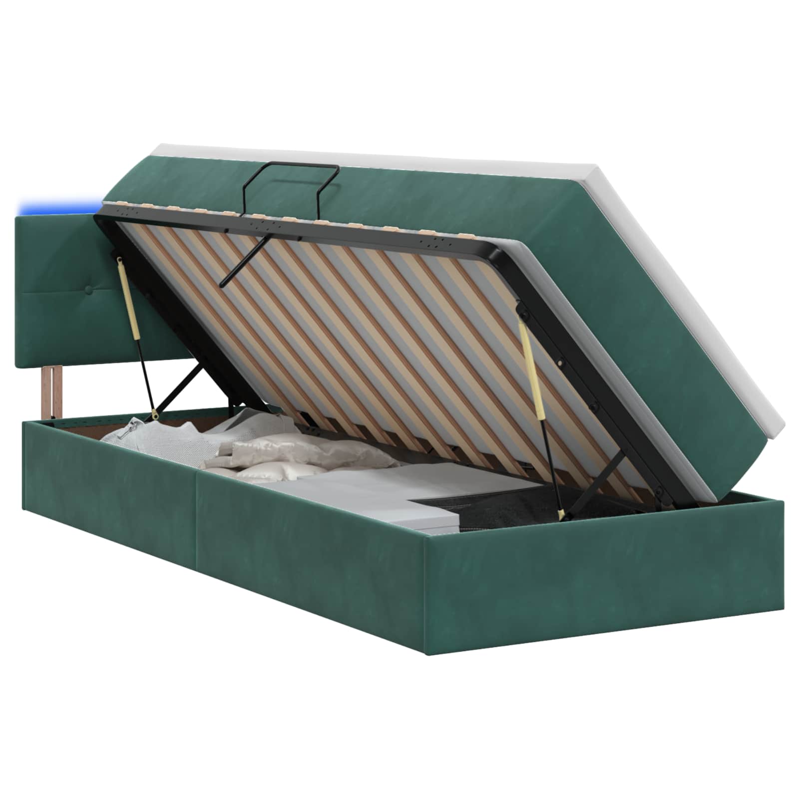 LED Opslagbed met Matras Donkergroen 90 x 190 cm Fluweel – afbeelding 1