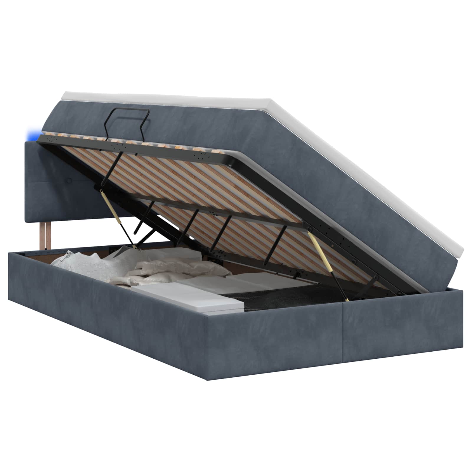 LED Opslagbed met Matras Donkergrijs 120 x 200 cm Fluweel – afbeelding 1