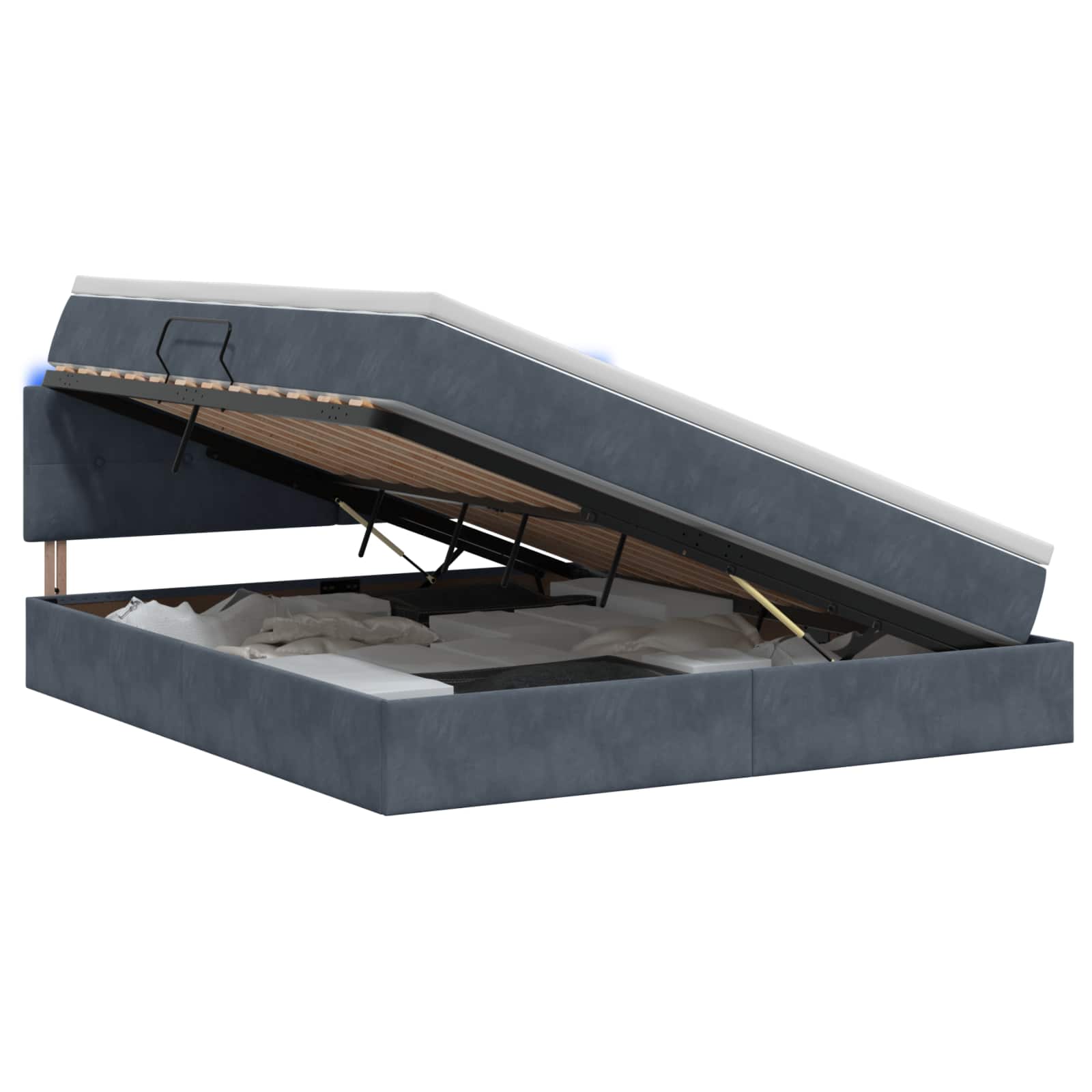 LED Opslagbed met Matras Donkergrijs 140 x 190 cm Fluweel – afbeelding 1