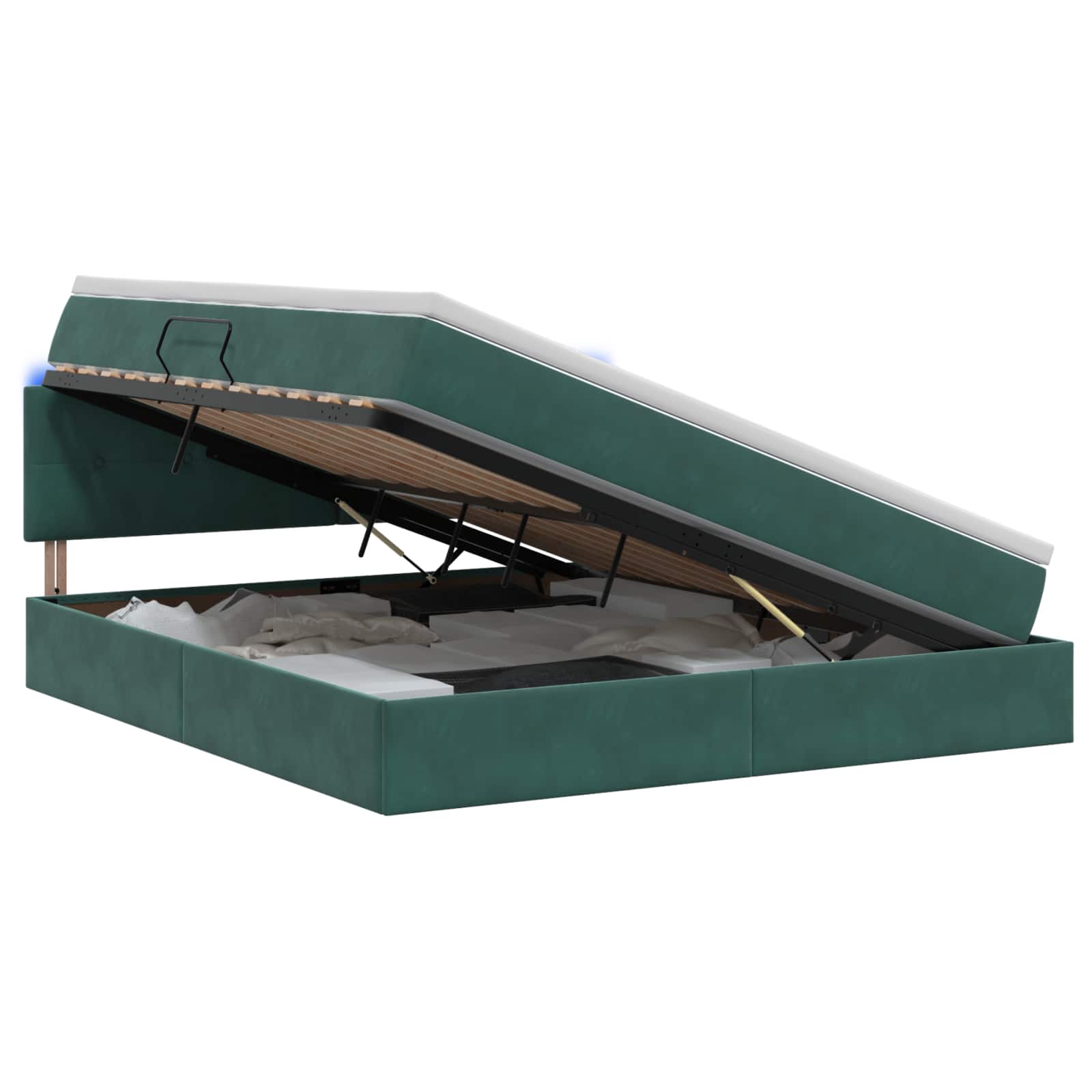 LED Opslagbed met Matras Donkergroen 140 x 200 cm Fluweel