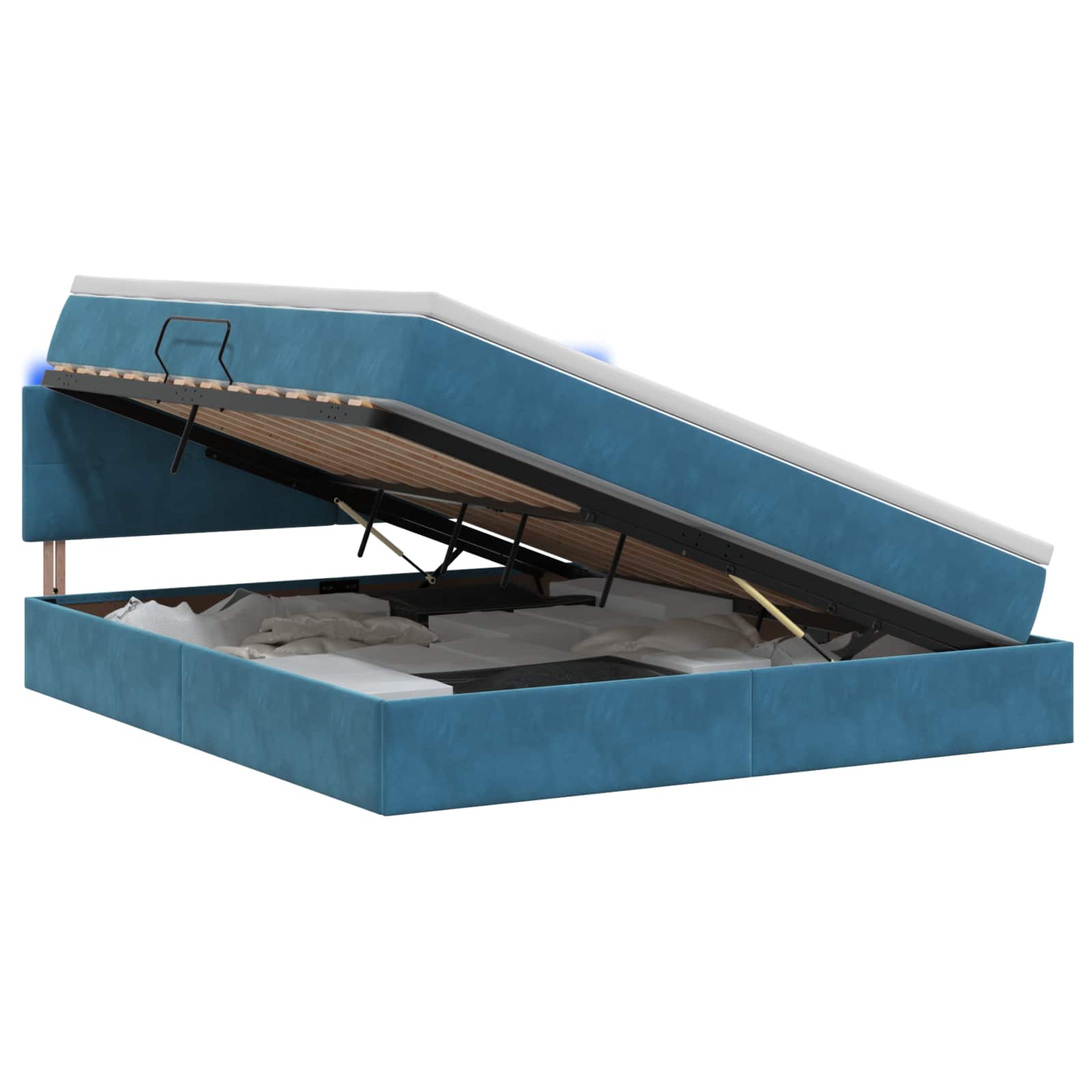 LED Opslagbed met Matras Donkerblauw 180 x 200 cm Fluweel – afbeelding 1