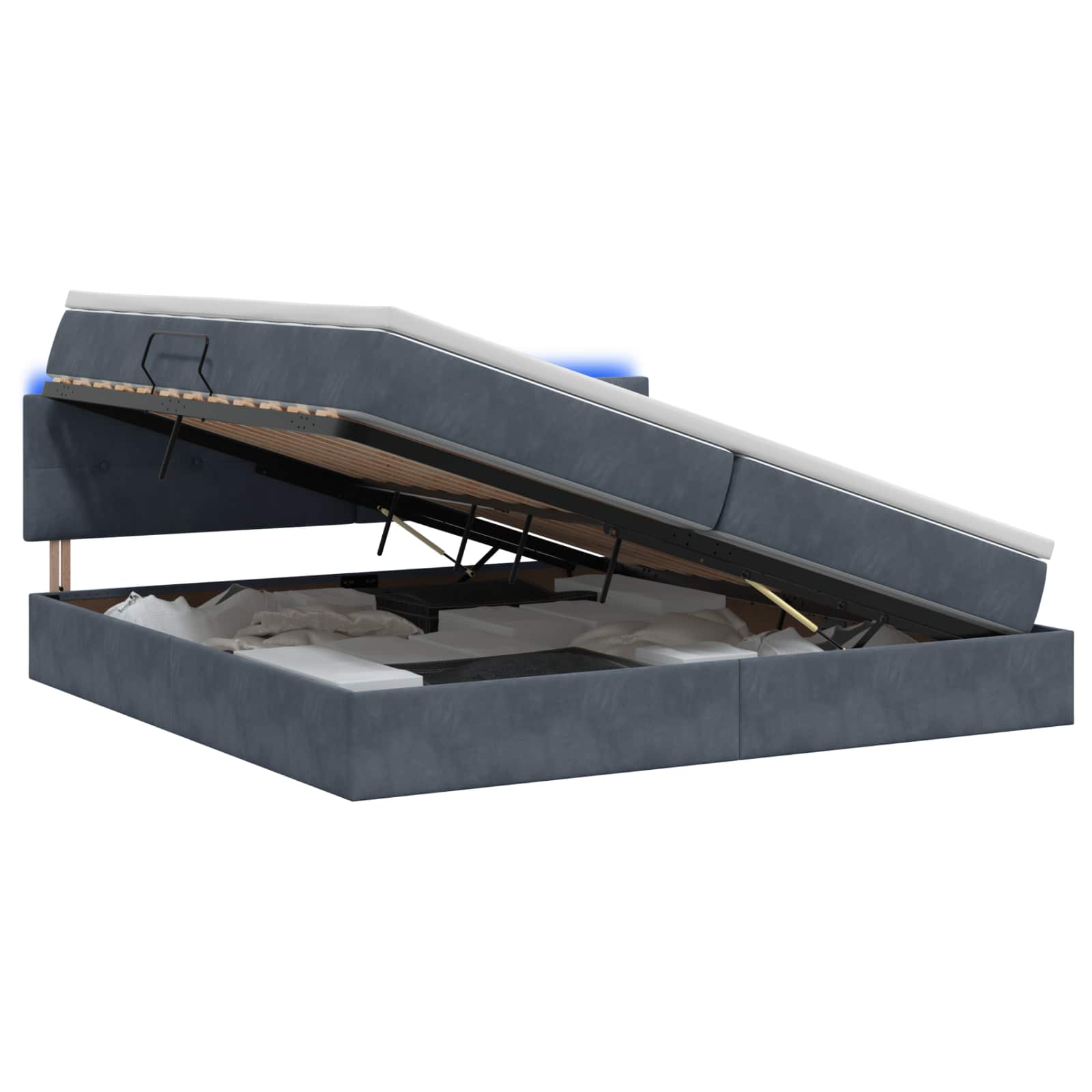 LED Opslagbed met Matras Donkergrijs 200 x 200 cm Fluweel – afbeelding 1