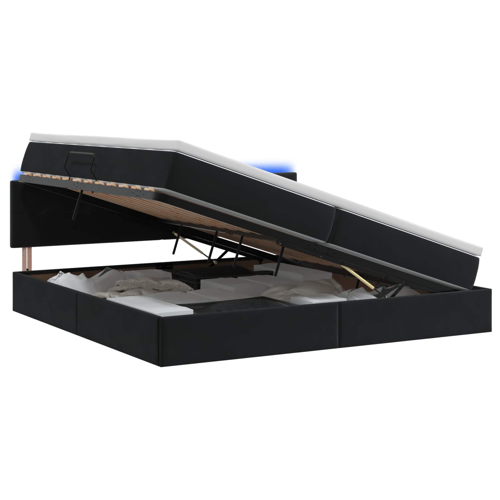 LED Opslagbed met Matras Zwart 200 x 200 cm Fluweel – afbeelding 1