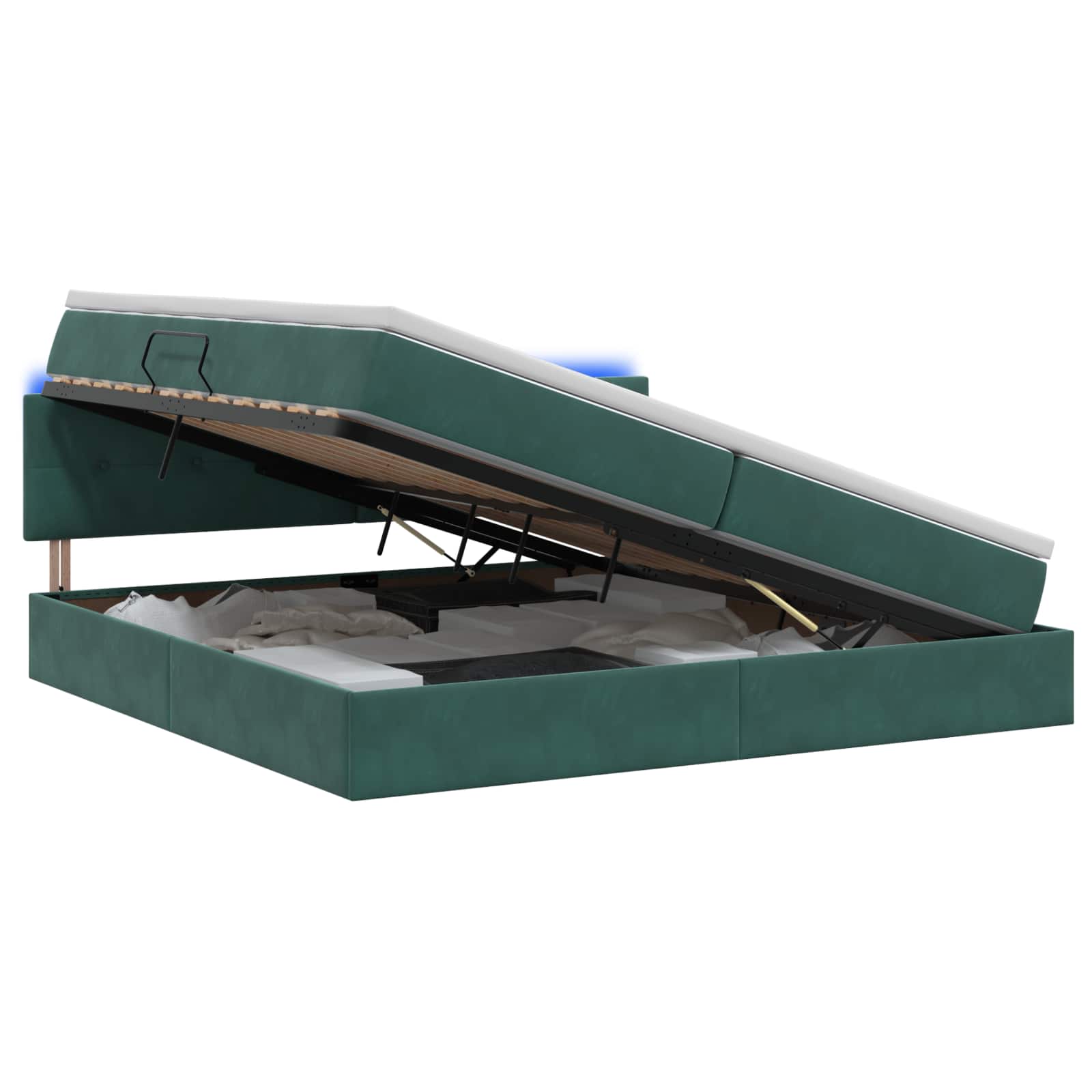 LED Opslagbed met Matras Donkergroen 200 x 200 cm Fluweel – afbeelding 1