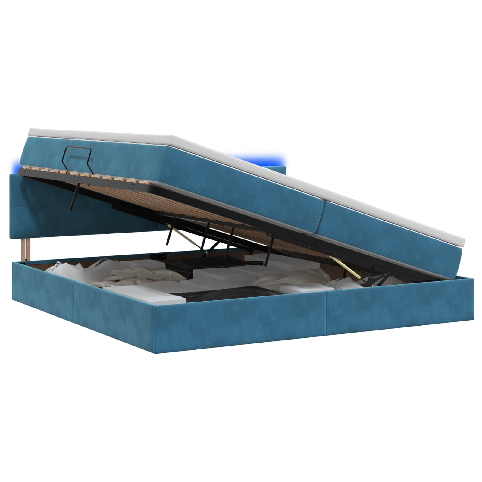 LED Opslagbed met Matras Donkerblauw 200 x 200 cm Fluweel – afbeelding 1