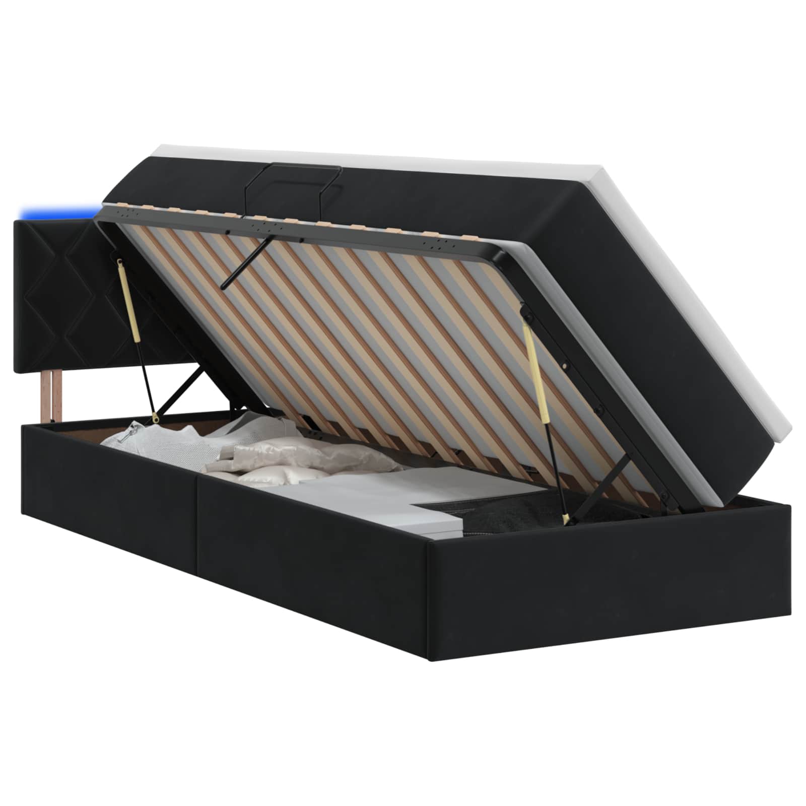 LED Opslagbed met Matras Zwart 90 x 190 cm Fluweel – afbeelding 1