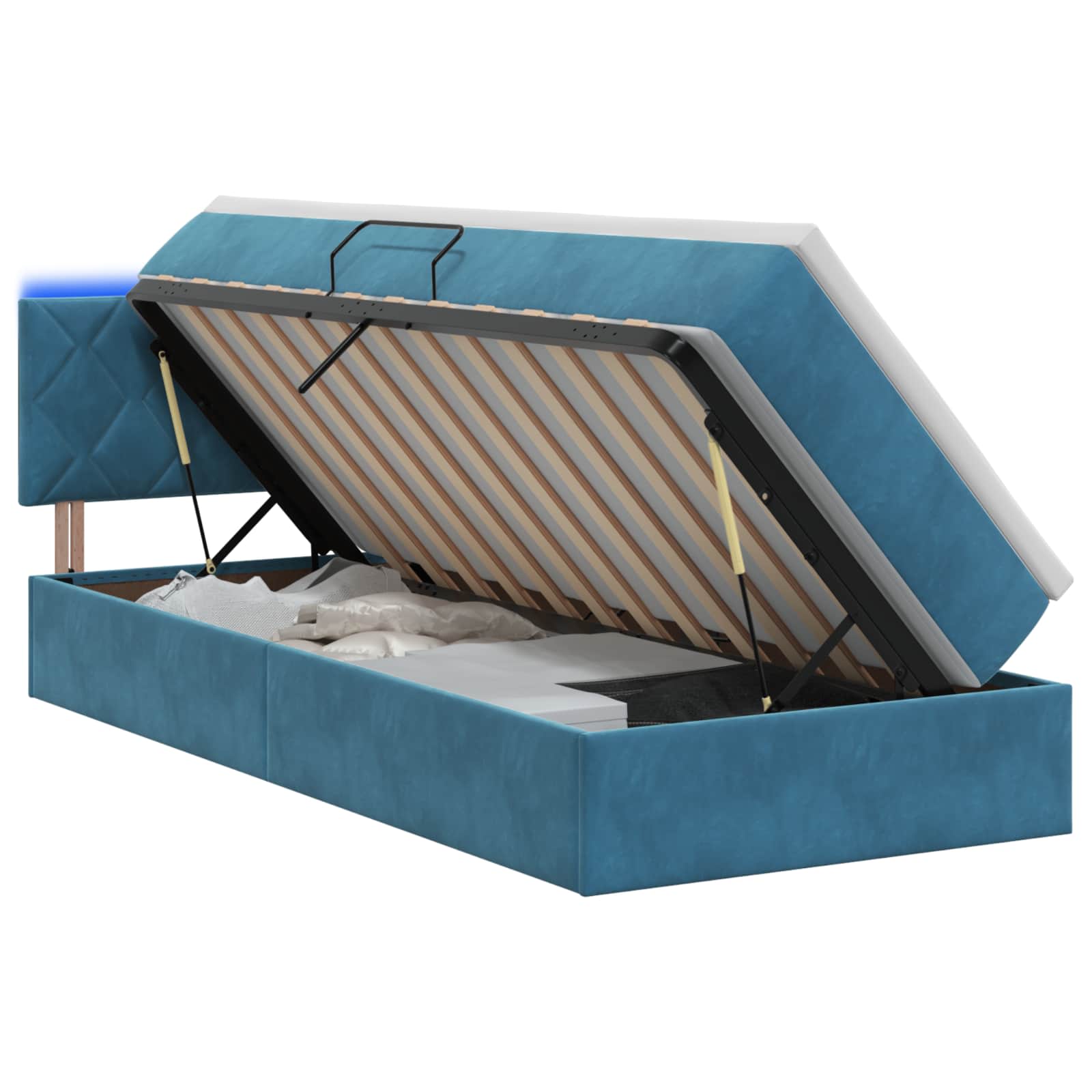 LED Opslagbed met Matras Donkerblauw 90 x 190 cm Fluweel – afbeelding 1