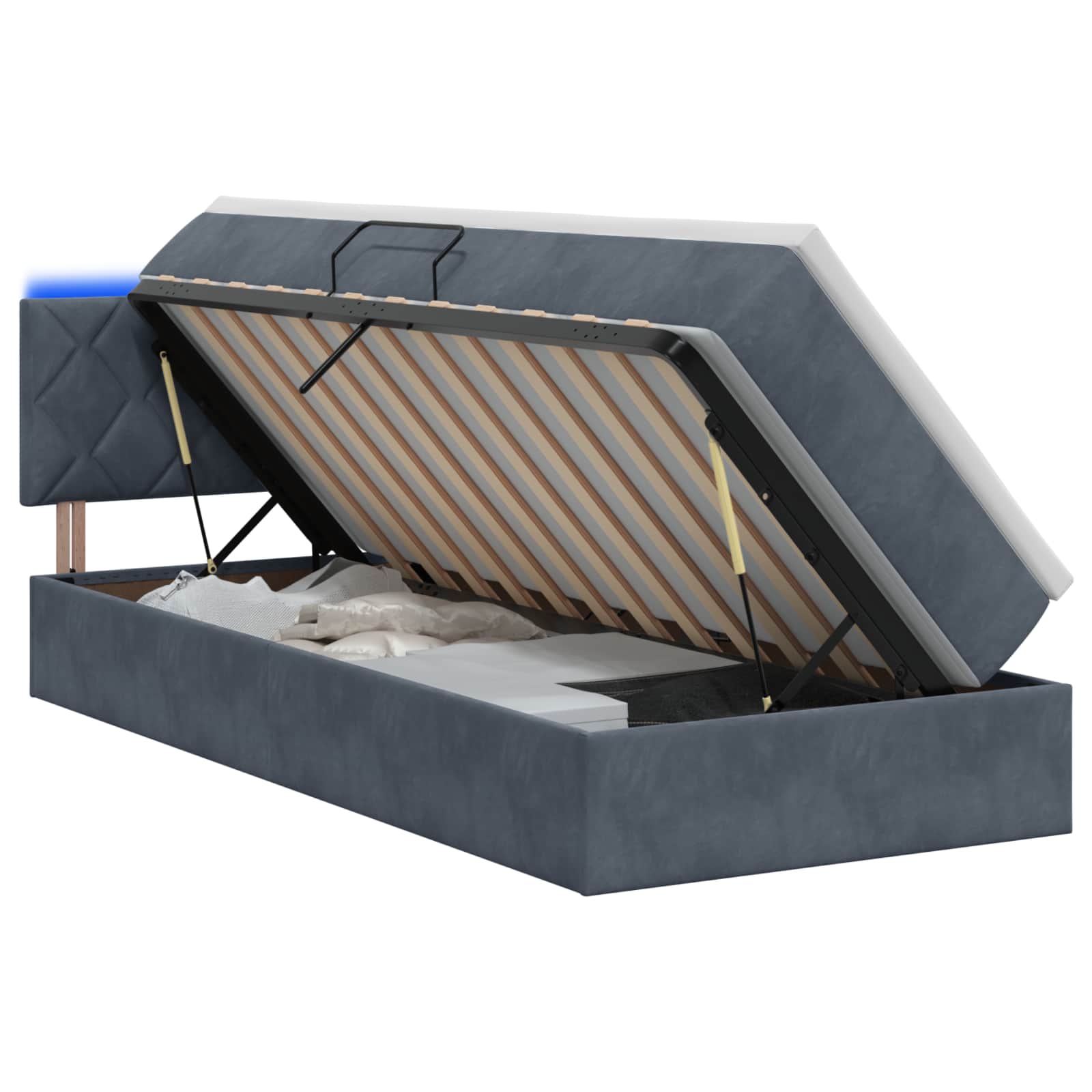 LED Opslagbed met Matras Donkergrijs 90 x 200 cm Fluweel – afbeelding 1