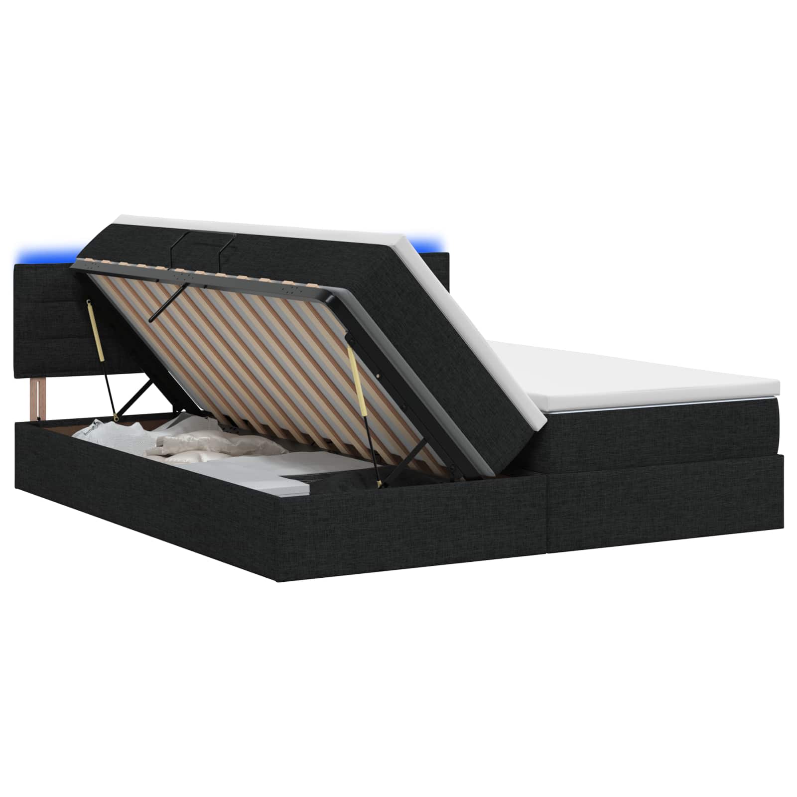 LED Opslagbed met Matras Zwart 180 x 200 cm Stof – afbeelding 1