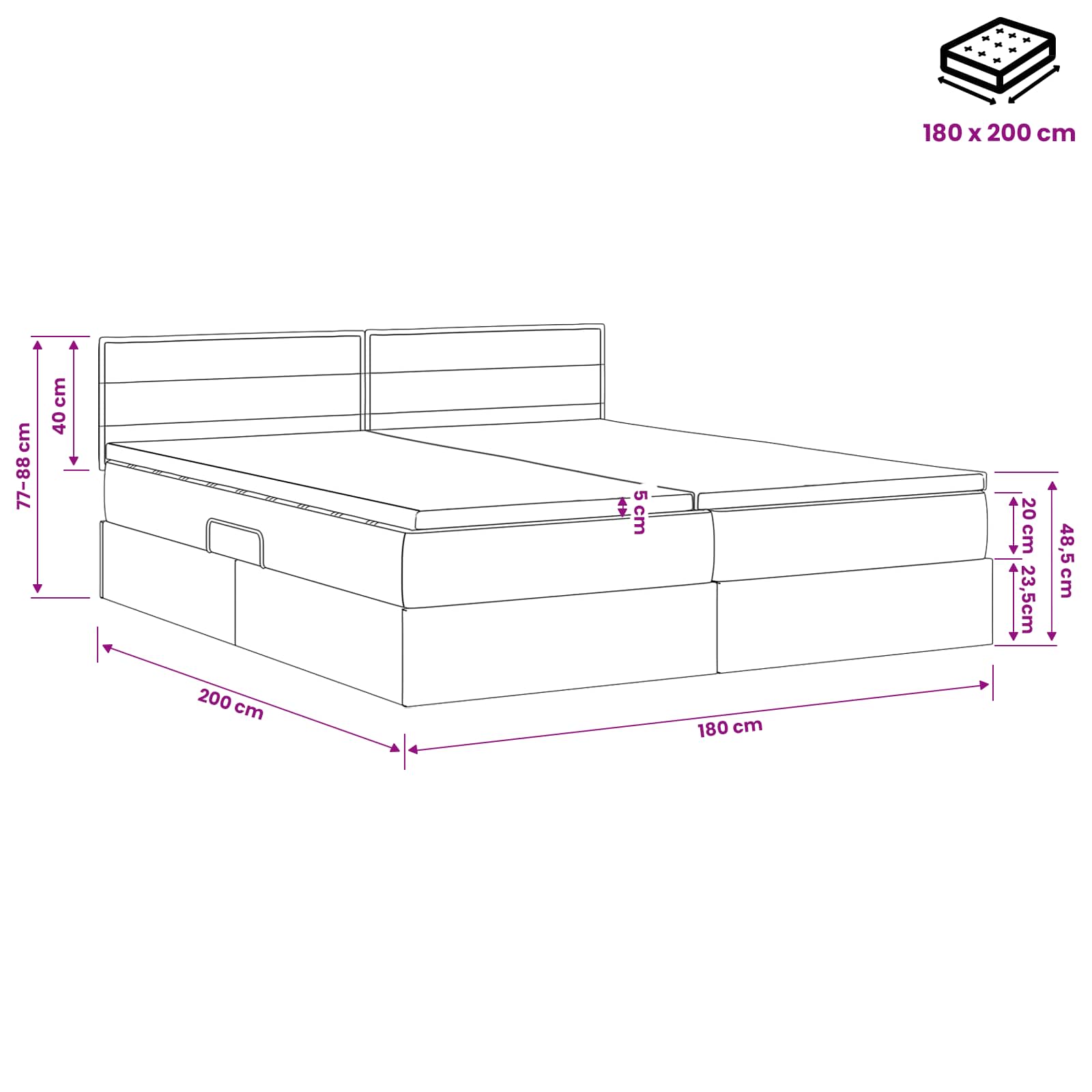 LED Opslagbed met Matras Taupe 180 x 200 cm Stof – afbeelding 12