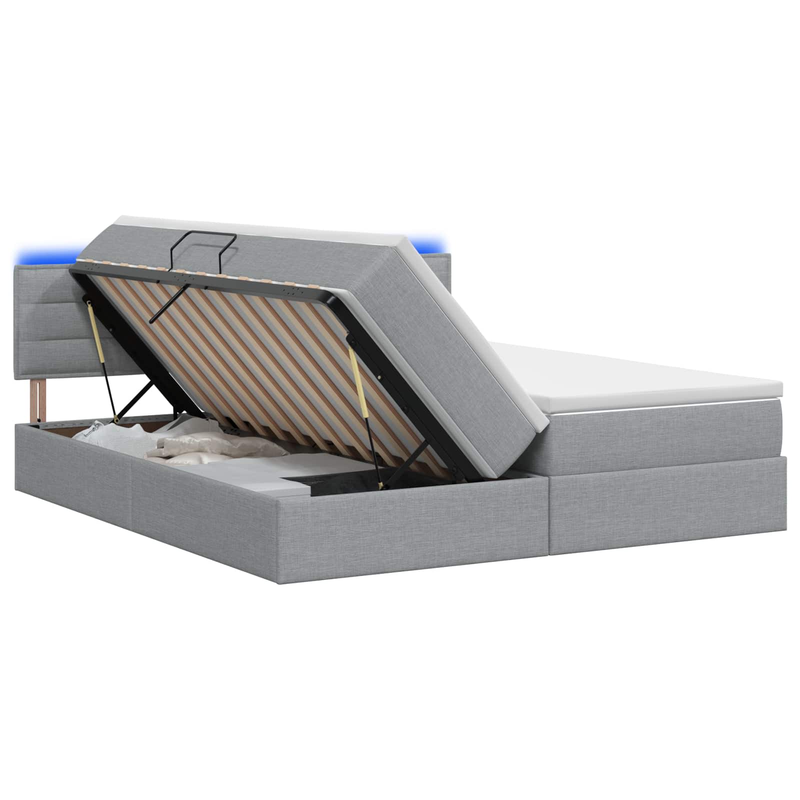 LED Opslagbed met Matras Lichtgrijs 200 x 200 cm Stof