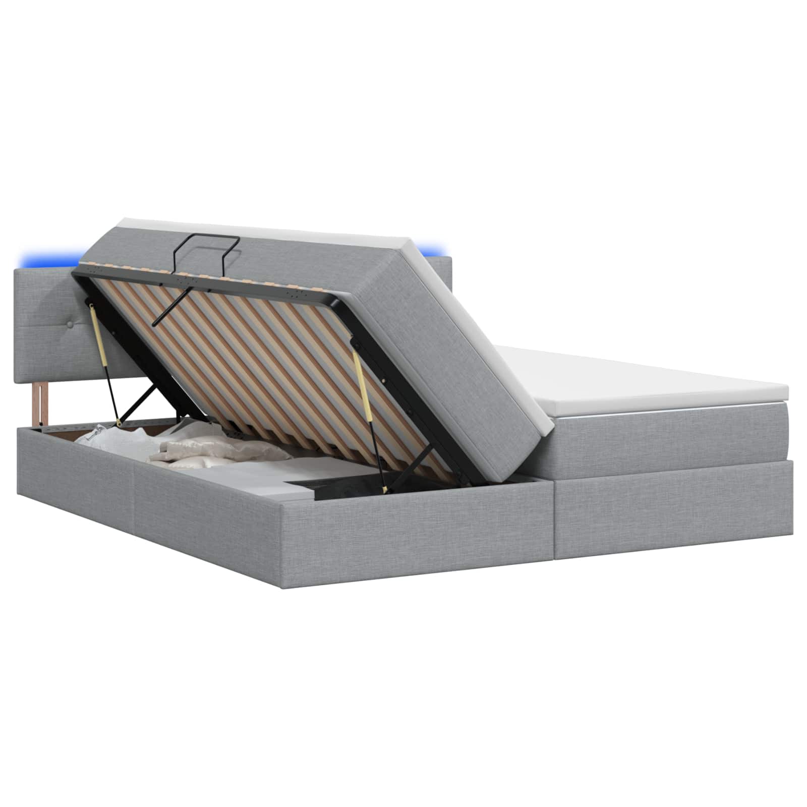 LED Opslagbed met Matras Lichtgrijs 180 x 200 cm Stof – afbeelding 1