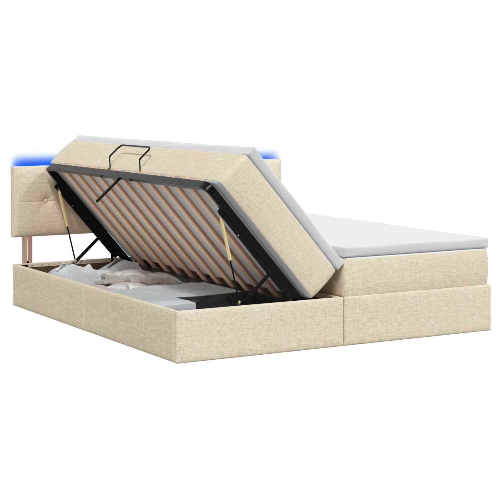 LED Opslagbed met Matras Crèmekleurig 180 x 200 cm Stof – afbeelding 1