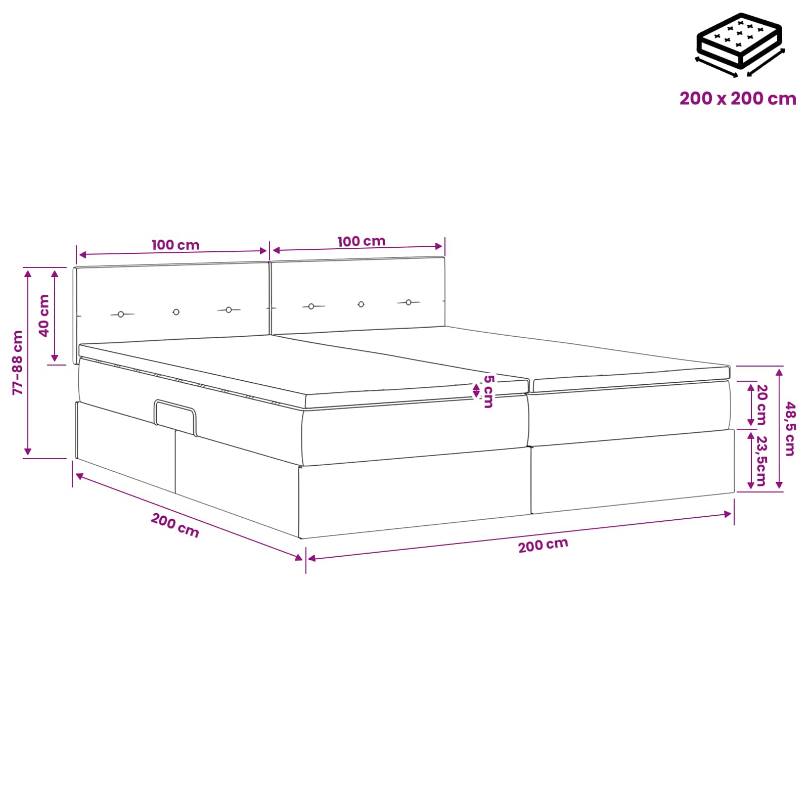 LED Opslagbed met Matras Taupe 200 x 200 cm Stof – afbeelding 12