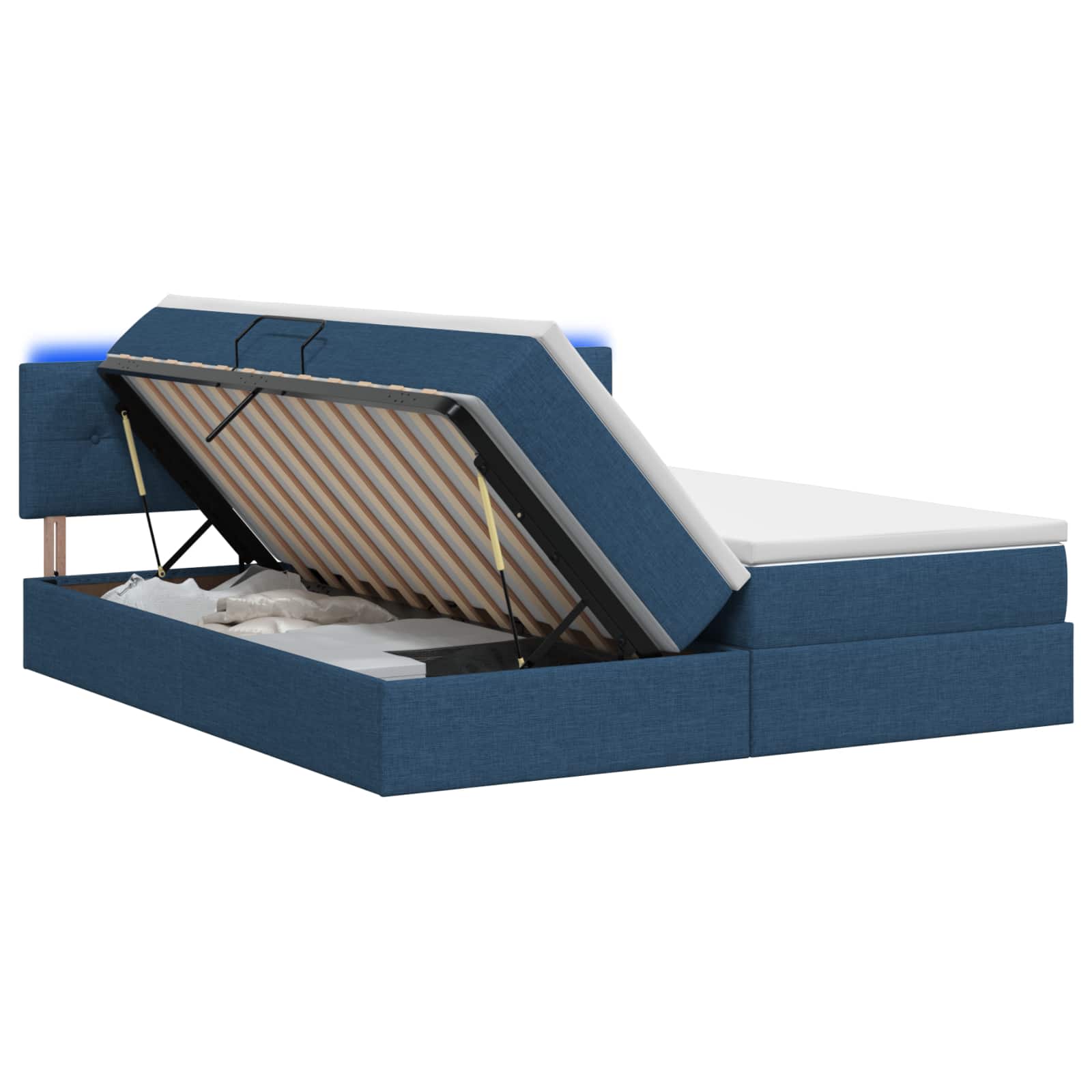 LED Opslagbed met Matras Blauw 200 x 200 cm Stof