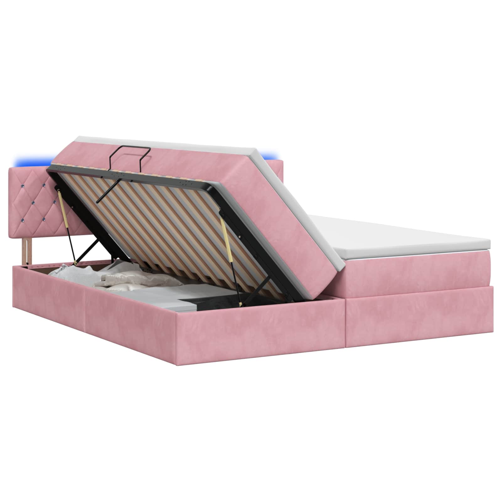 LED Opslagbed met Matras Roze 200 x 200 cm Fluweel – afbeelding 1