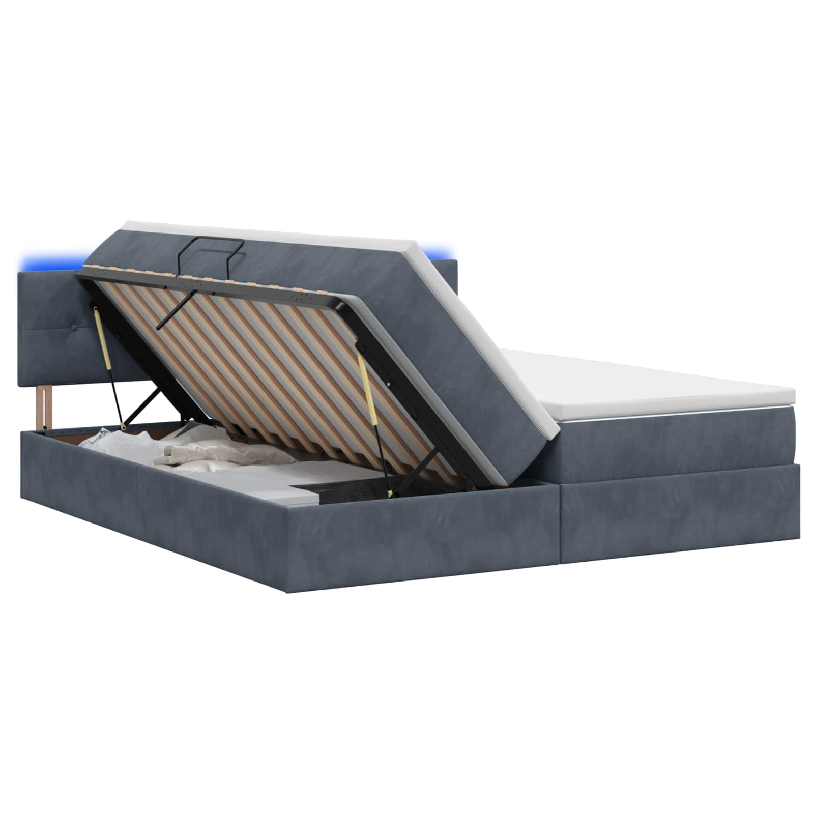 LED Opslagbed met Matras Donkergrijs 200 x 200 cm Fluweel
