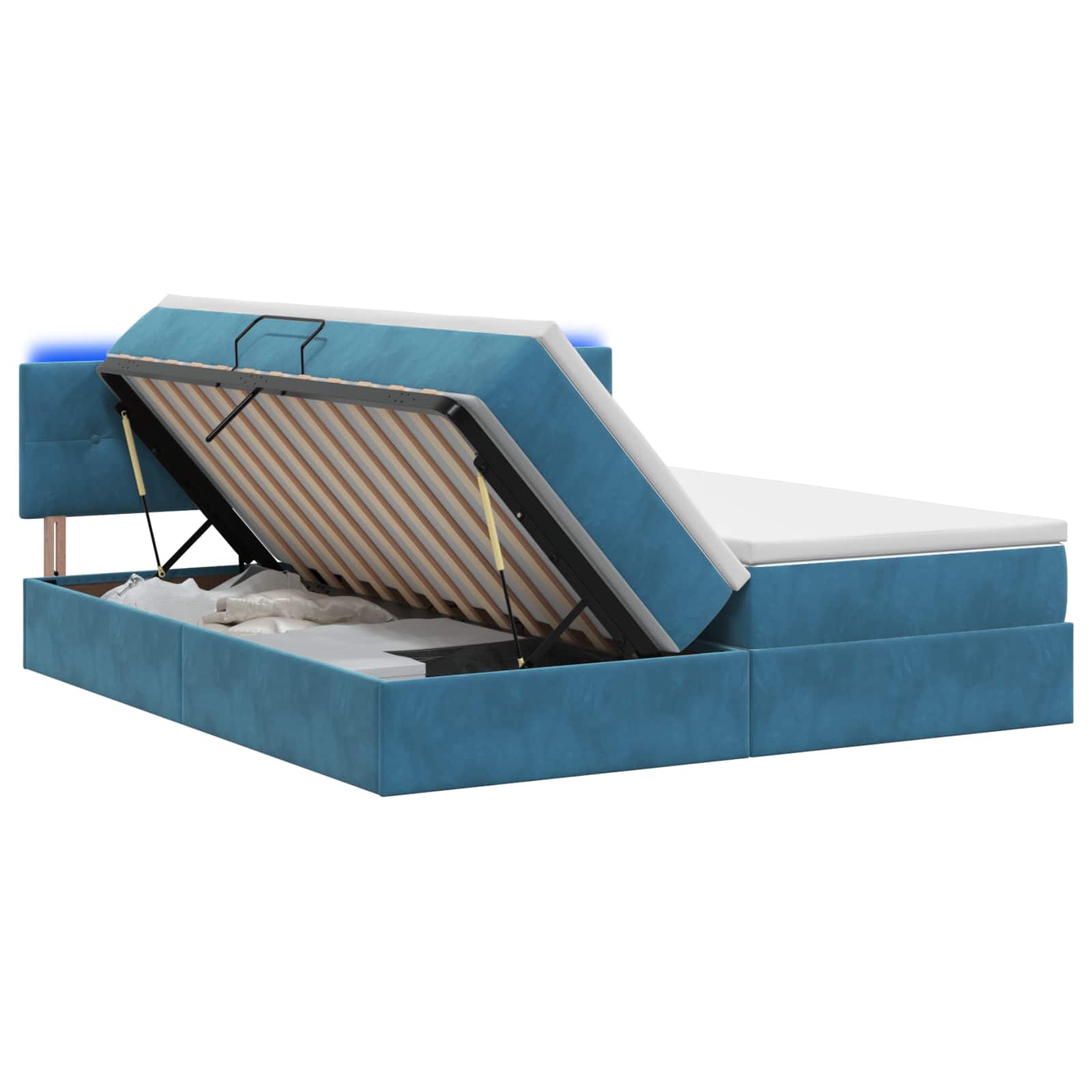LED Opslagbed met Matras Donkerblauw 200 x 200 cm Fluweel