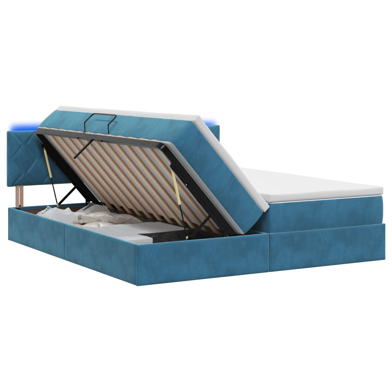 LED Opslagbed met Matras Donkerblauw 200 x 200 cm Fluweel