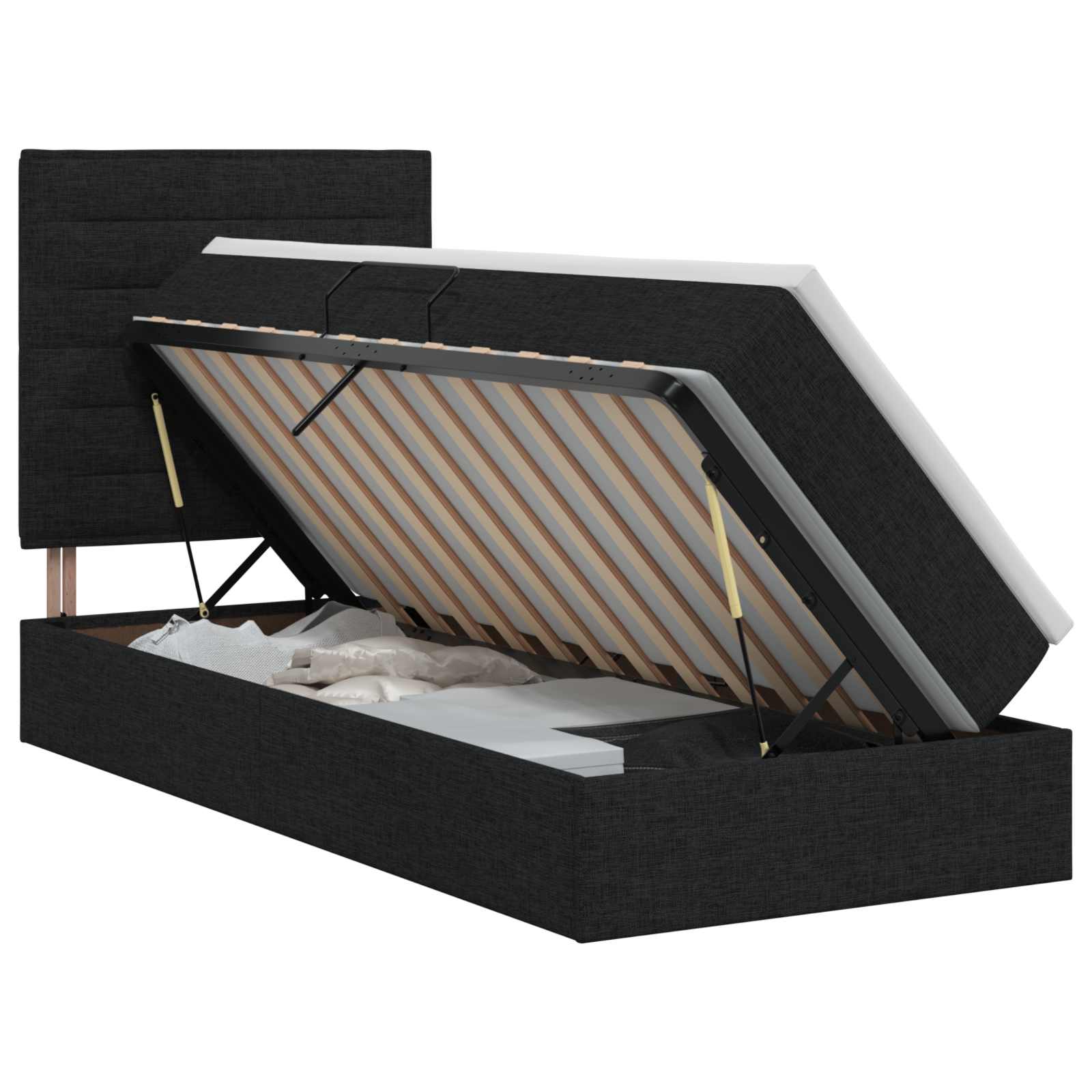 Opslag bed met matras met hoofdeinde Zwart 90 x 190 cm Stof – afbeelding 1