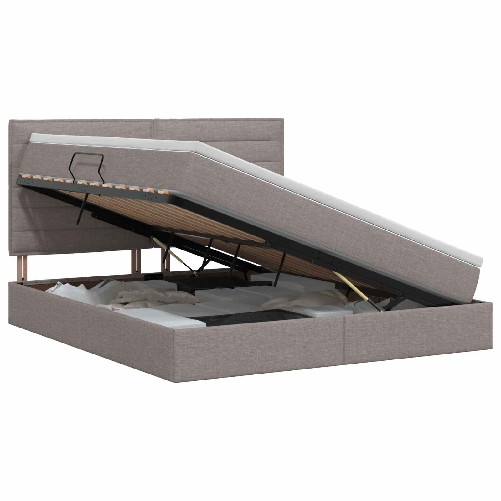 Opslag bed met matras met hoofdeinde Taupe 140 x 200 cm Stof – afbeelding 1