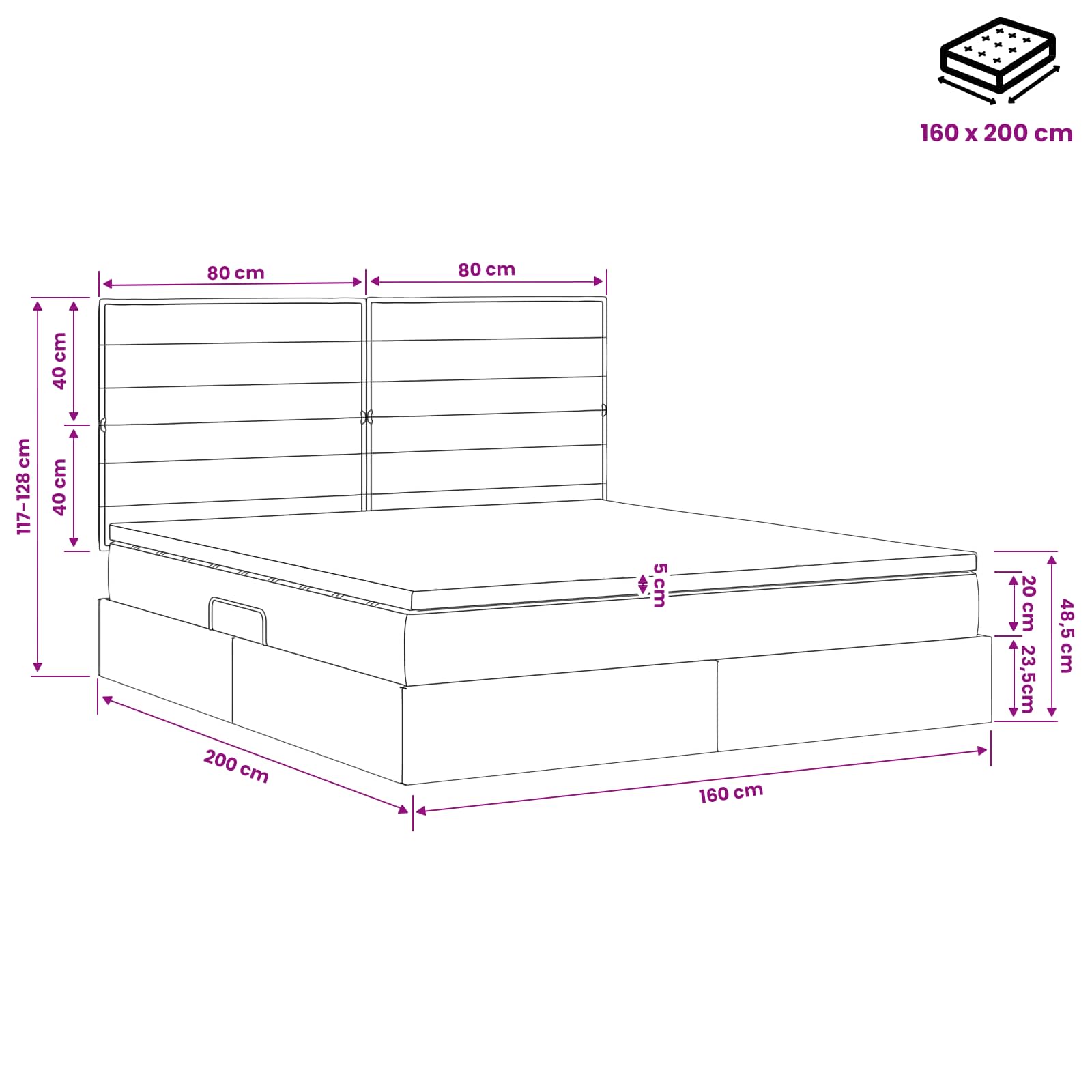 Opslag bed met matras met opslag Lichtgrijs 160 x 200 cm Stof – afbeelding 11