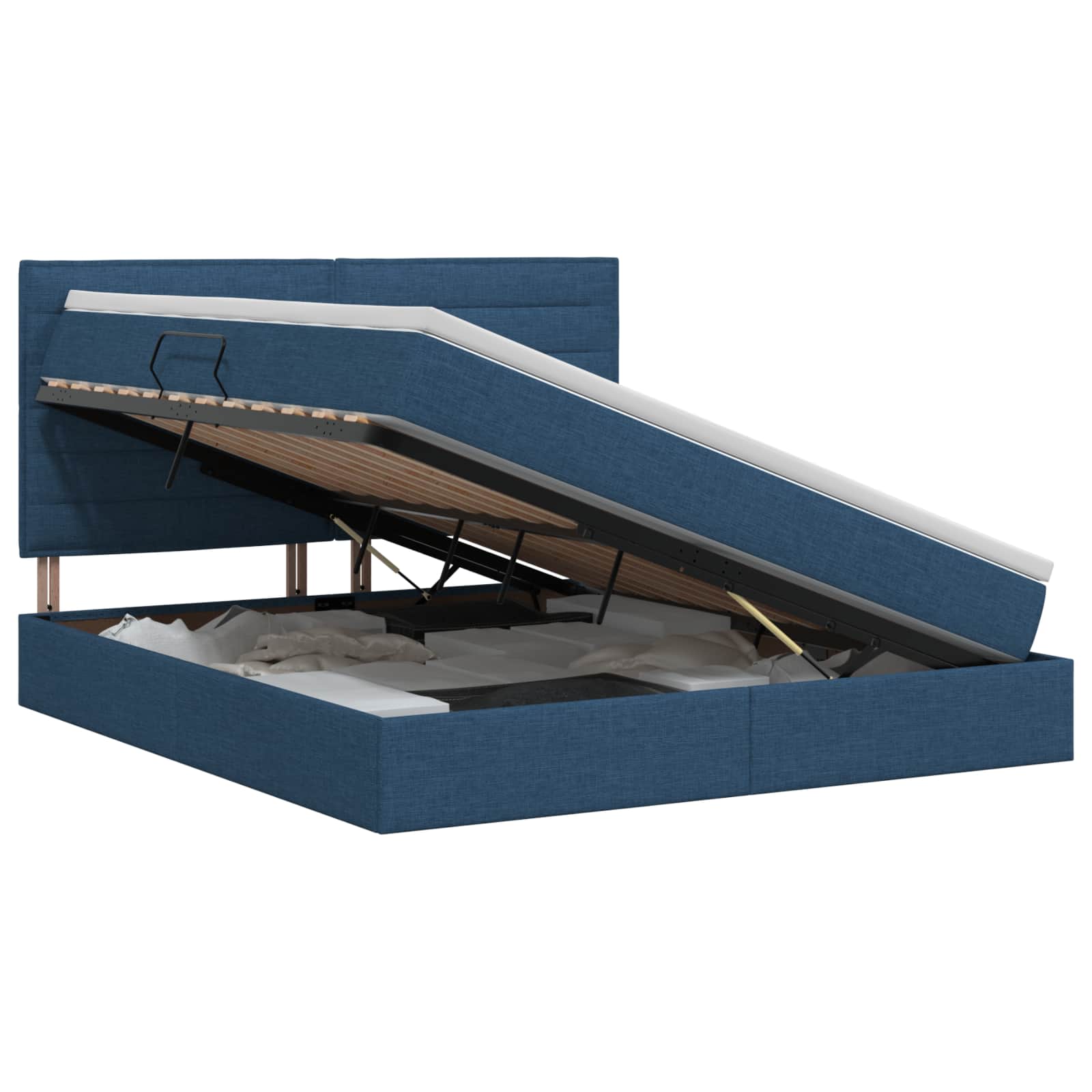Opslag bed met matras met hoofdeinde Blauw 180 x 200 cm Stof – afbeelding 1