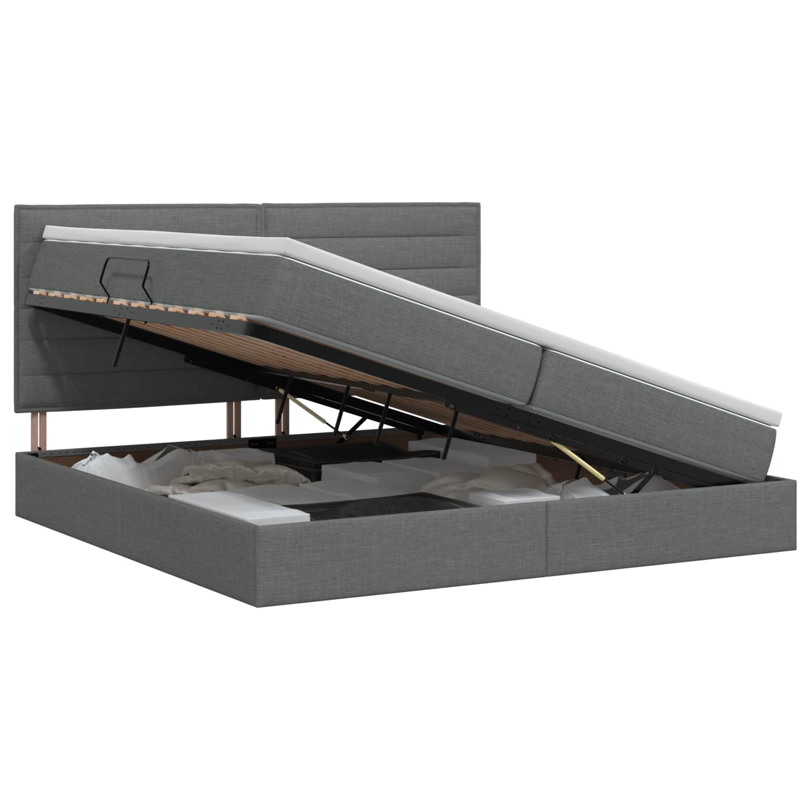 Opslag bed met matras met opslag Donkergrijs 200 x 200 cm Stof – afbeelding 1