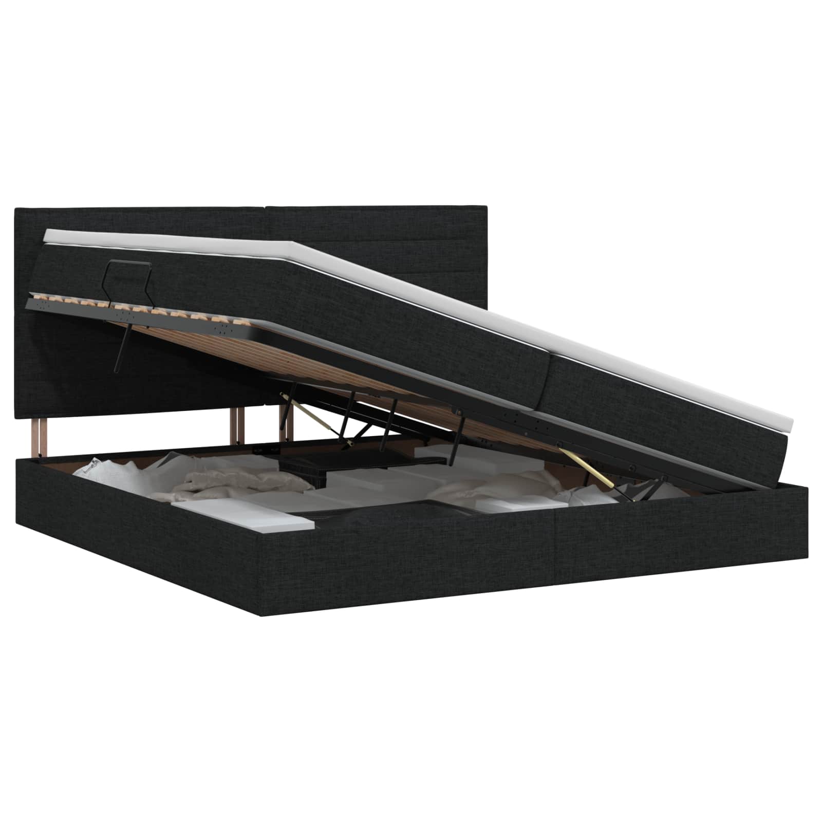 Opslag bed met matras met hoofdeinde Zwart 200 x 200 cm Stof – afbeelding 1