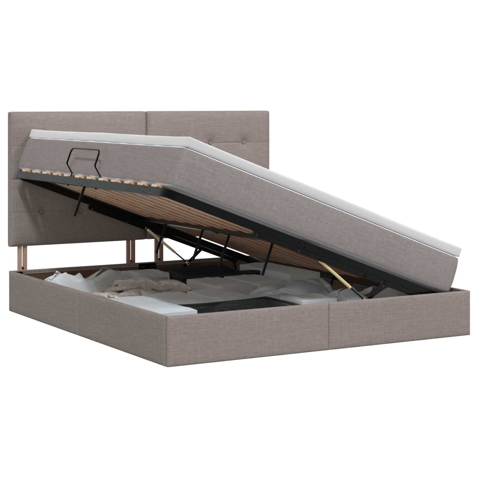 Opslag bed met matras met hoofdeinde Taupe 140 x 200 cm Stof – afbeelding 1