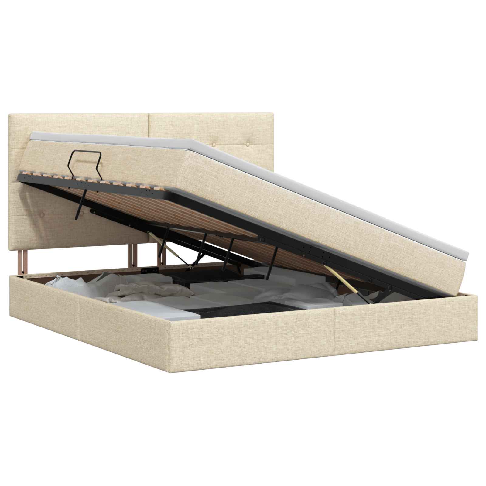 Opslag bed met matras met opslag Crèmekleurig 140 x 200 cm Stof – afbeelding 1