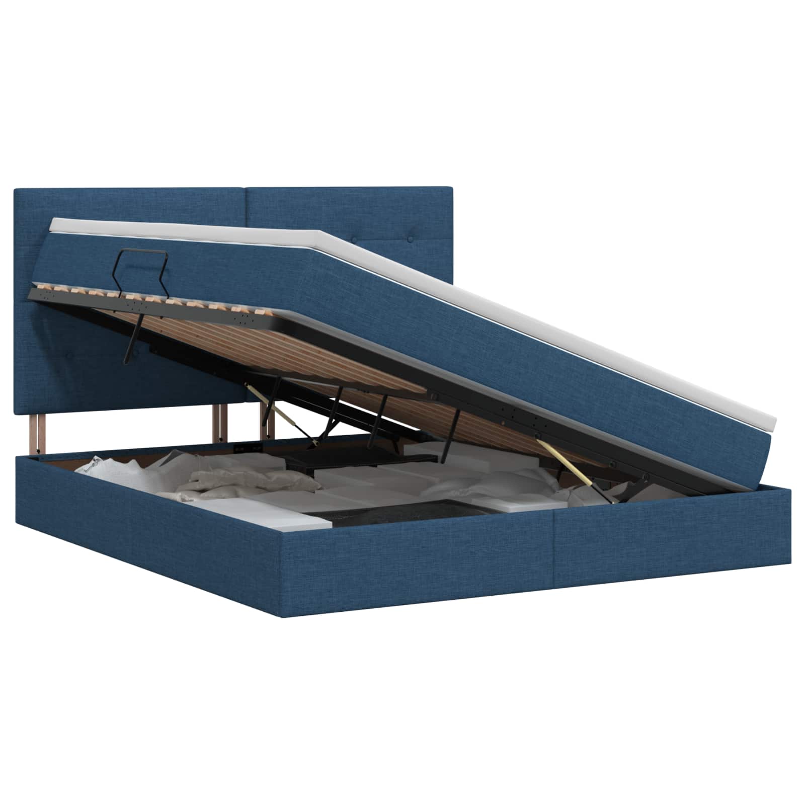 Opslag bed met matras met hoofdeinde Blauw 160 x 200 cm Stof – afbeelding 1