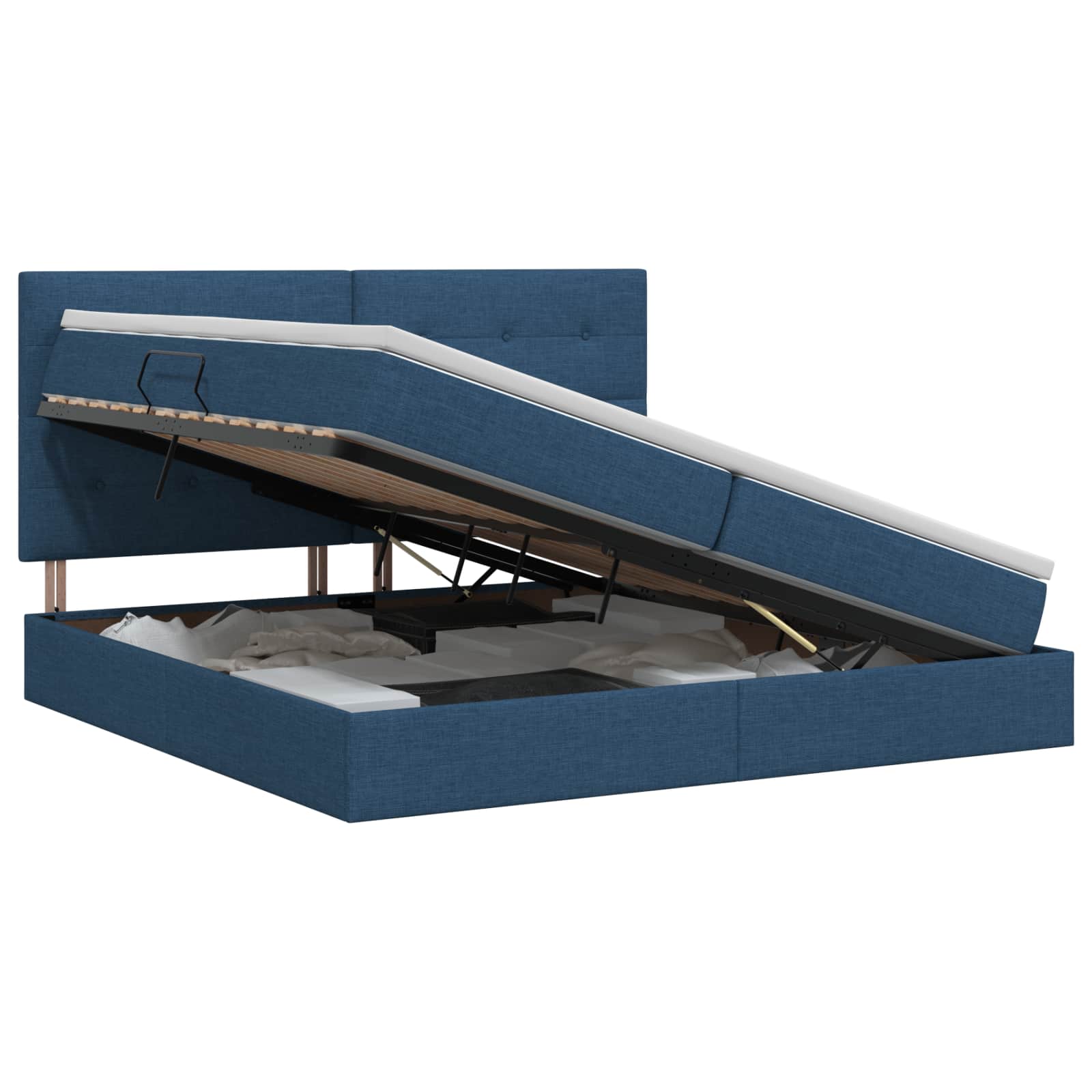 Opslag bed met matras met hoofdeinde Blauw 200 x 200 cm Stof – afbeelding 1