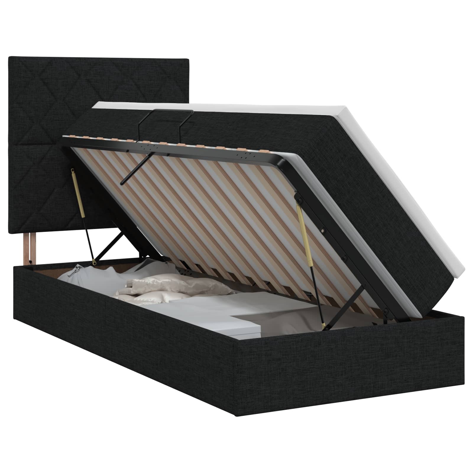 Opslag bed met matras met hoofdeinde Zwart 100 x 200 cm Stof – afbeelding 1