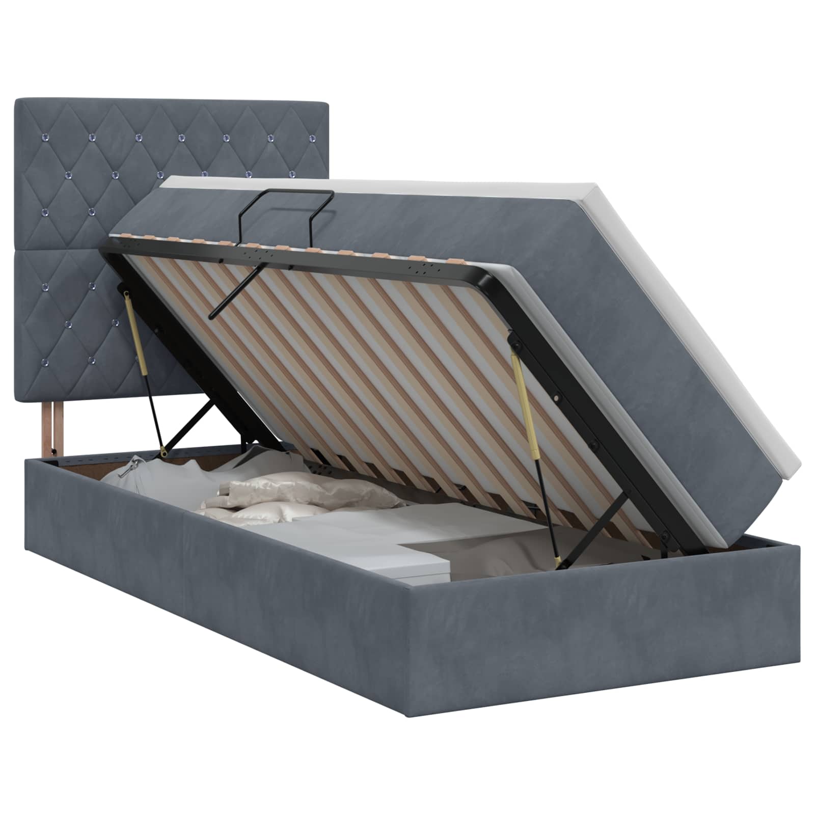 Opslag bed met matras Donkergrijs 90 x 190 cm Fluweel