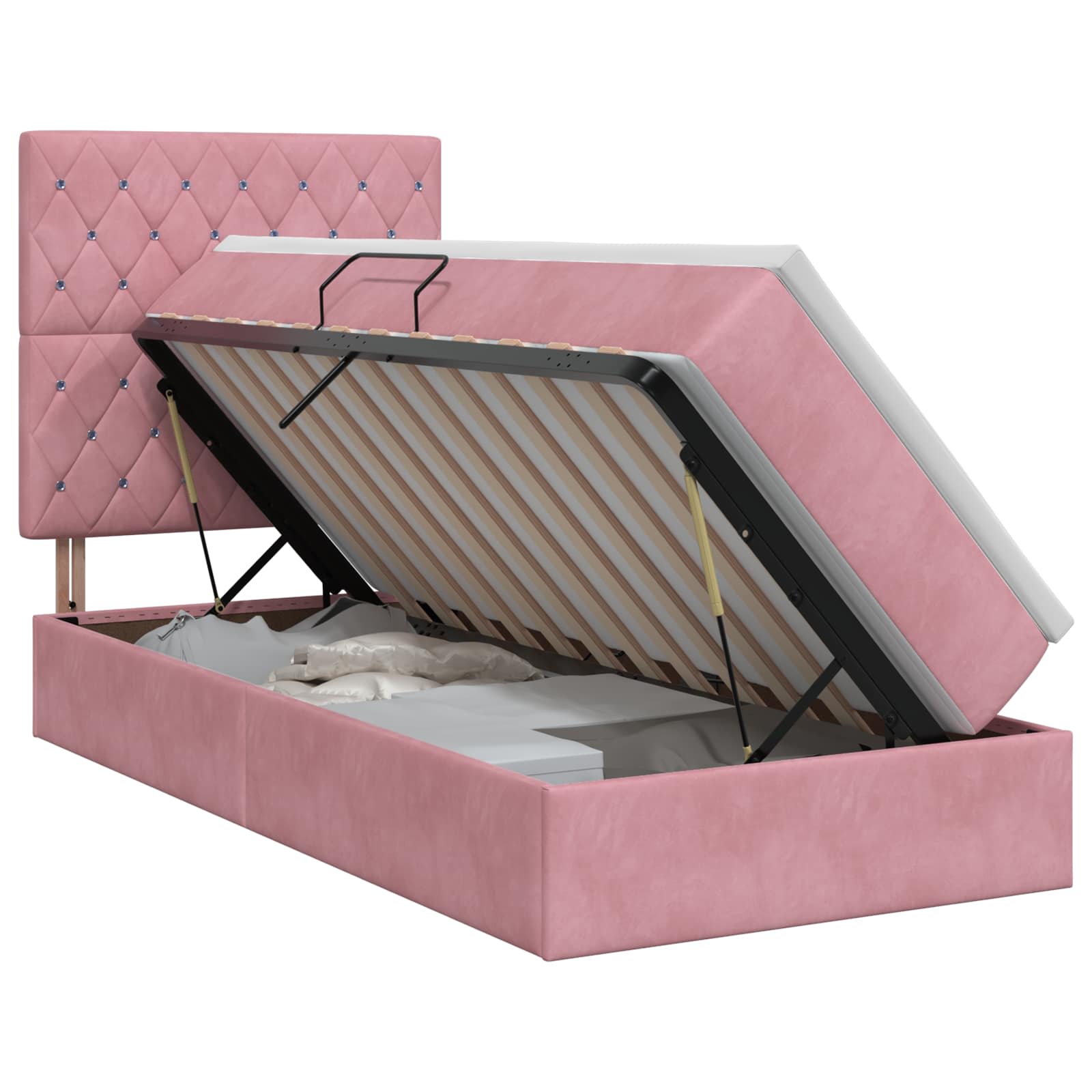 Opslag bed met matras met hoofdeinde Roze 100 x 200 cm Fluweel – afbeelding 1