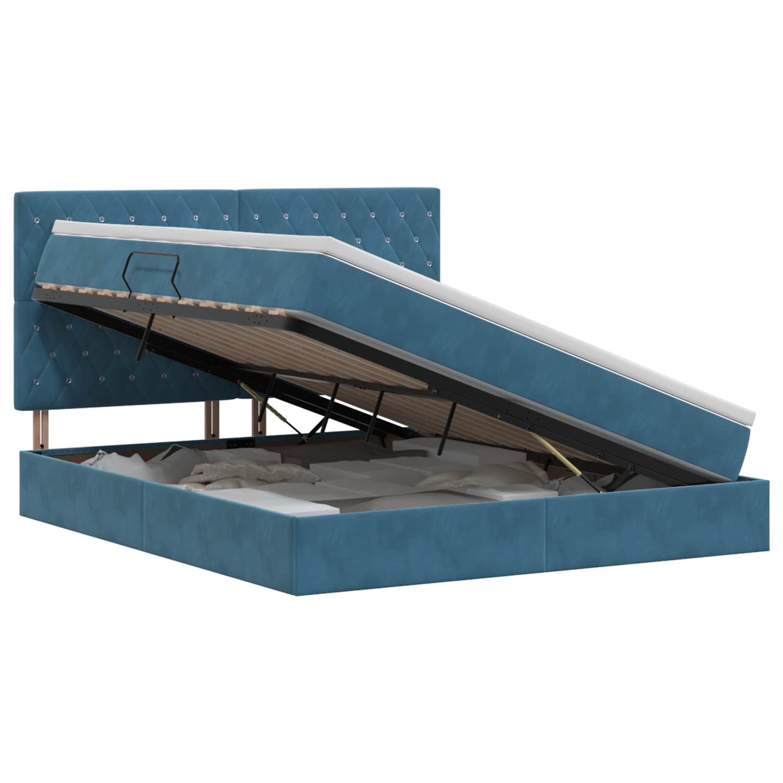 Opslag bed met matras Donkerblauw 140 x 200 cm Fluweel