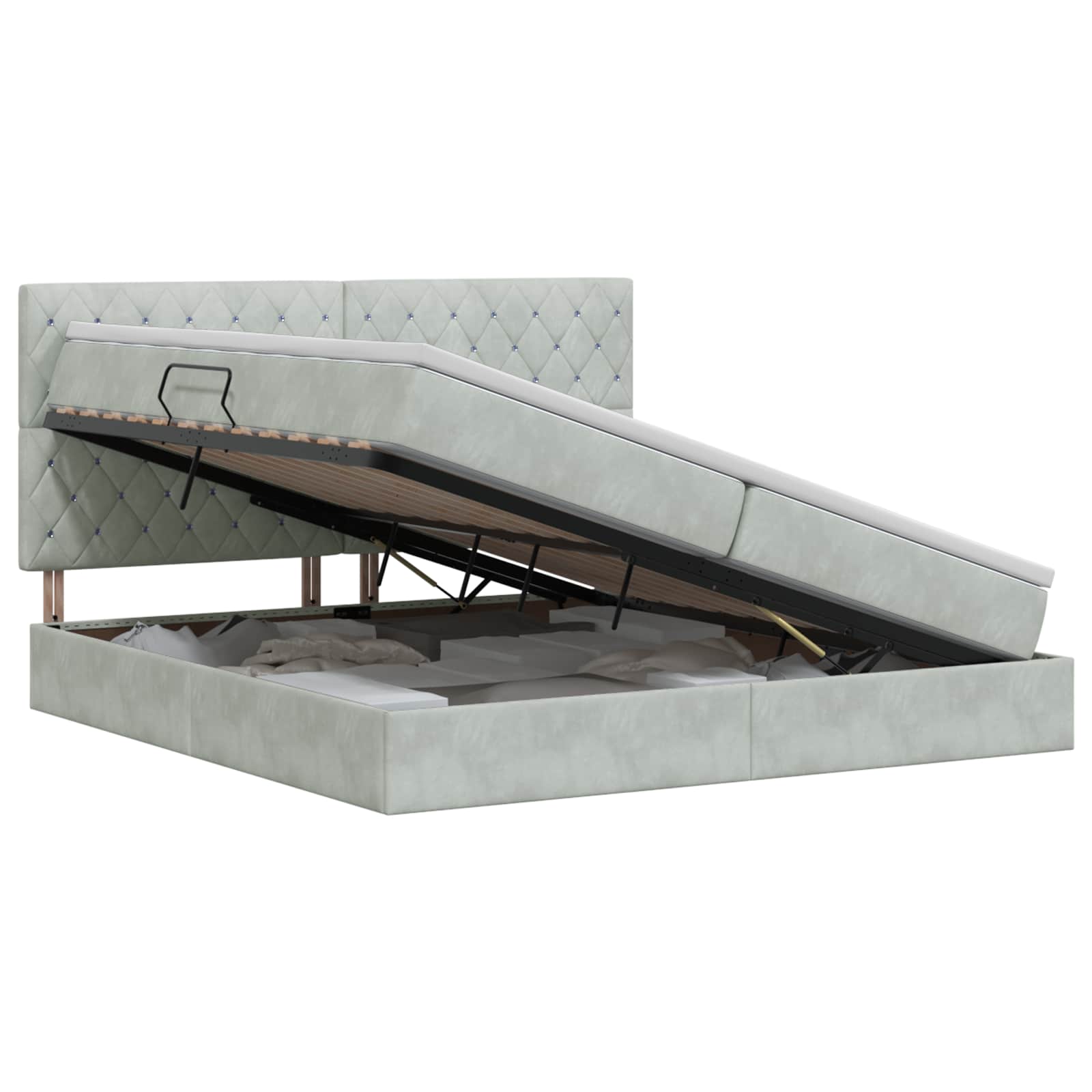 Opslag bed met matras Lichtgrijs 200 x 200 cm Fluweel – afbeelding 1