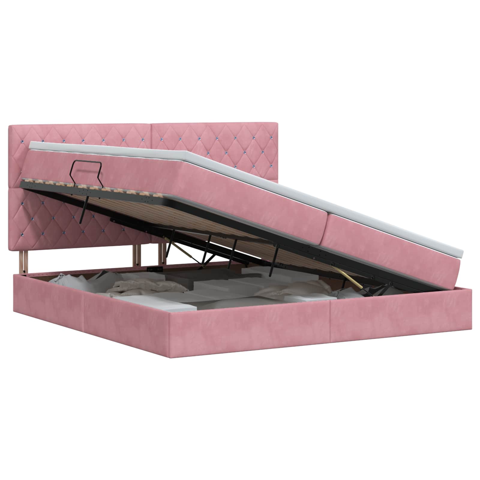 Opslag bed met matras met hoofdeinde Roze 200 x 200 cm Fluweel – afbeelding 1