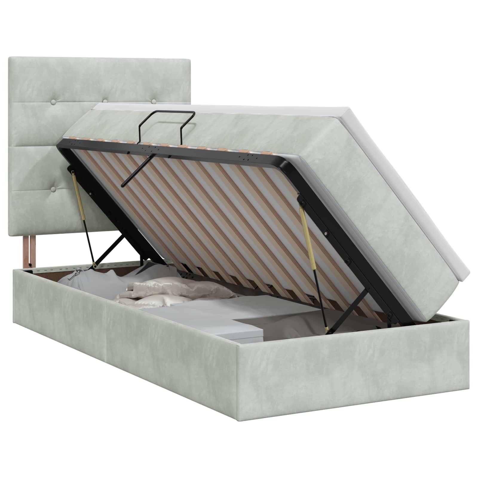 Opslag bed met matras met opslag Lichtgrijs 90 x 190 cm Fluweel – afbeelding 1
