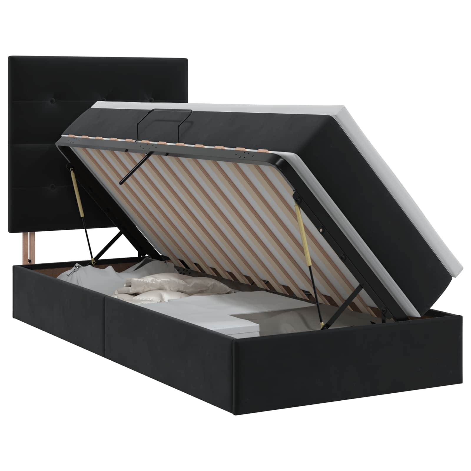 Opslag bed met matras met hoofdeinde Zwart 100 x 200 cm Fluweel – afbeelding 1