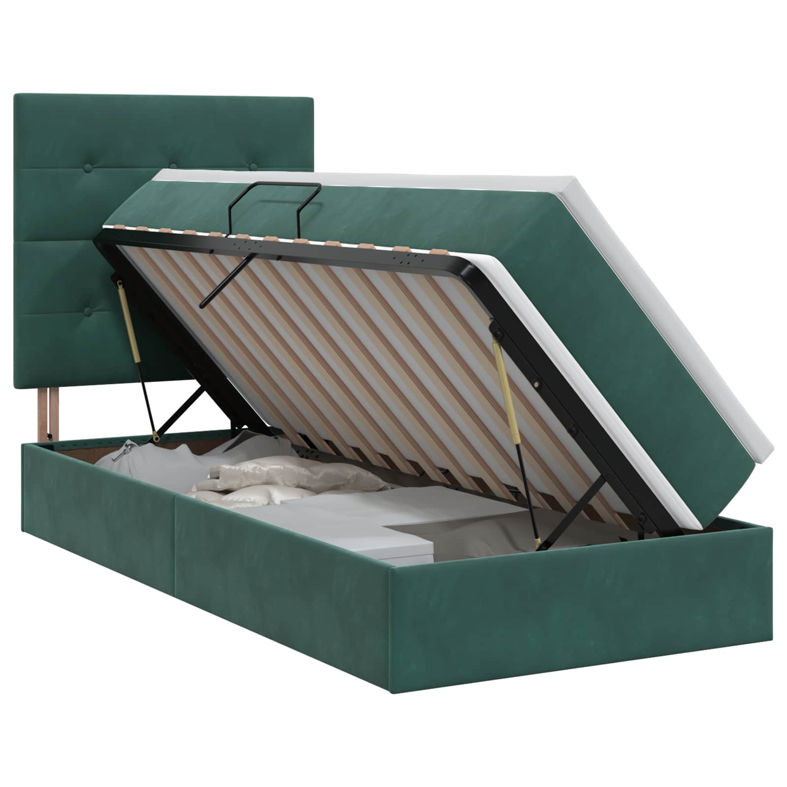 Opslag bed met matras Donkergroen 100 x 200 cm Fluweel – afbeelding 1