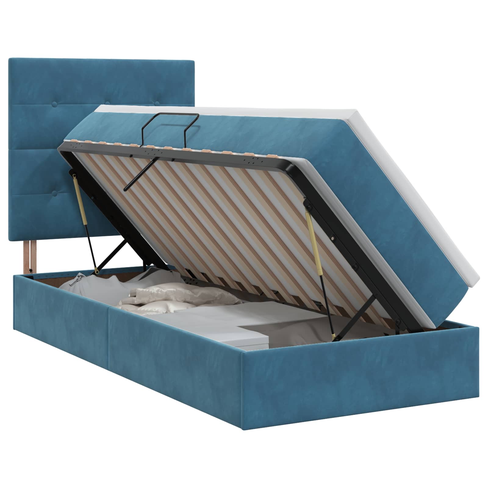 Opslag bed met matras Donkerblauw 100 x 200 cm Fluweel – afbeelding 1